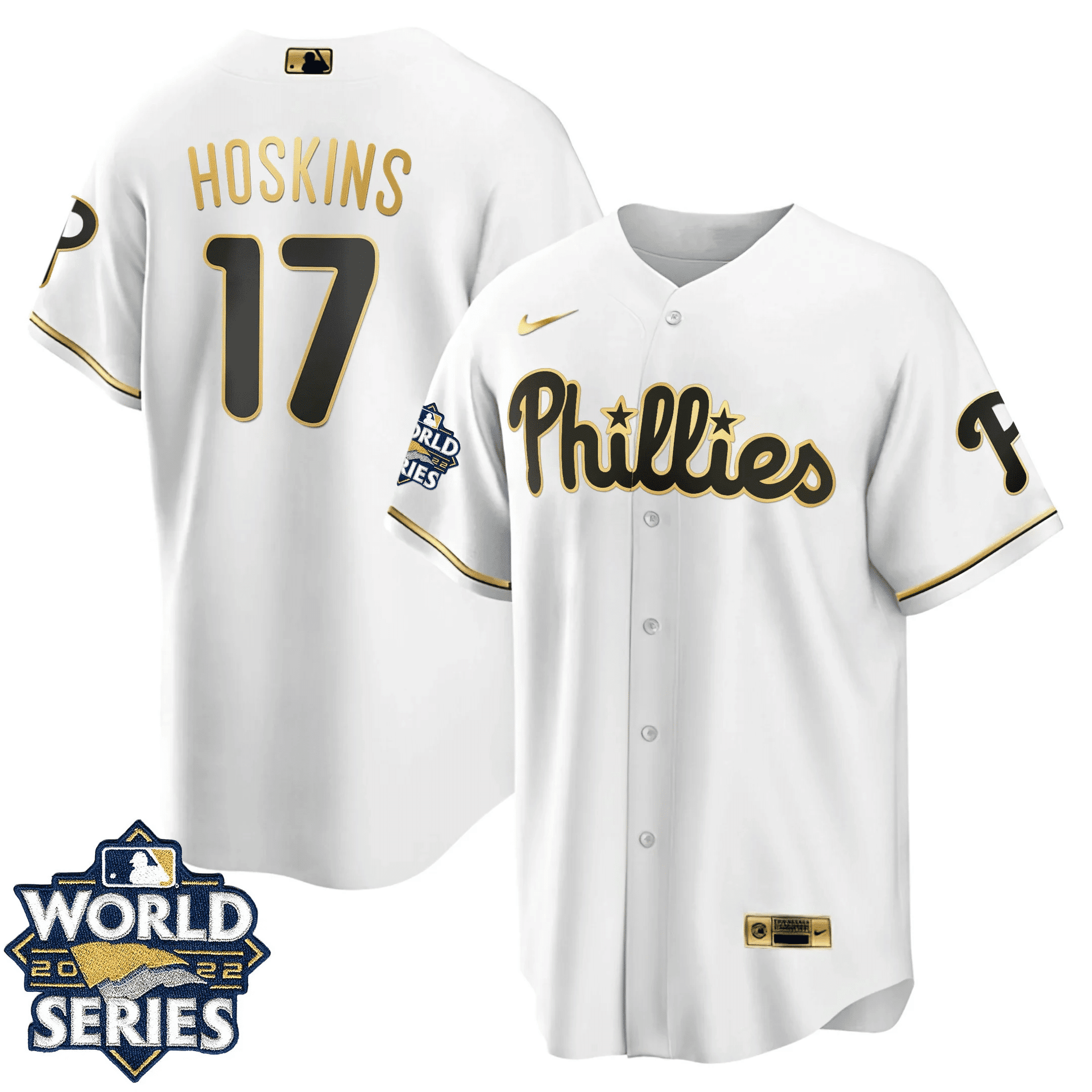 Rhys Hoskins Youth's Philadelphia Phillies Gold World Series Limited Cool White Jersey