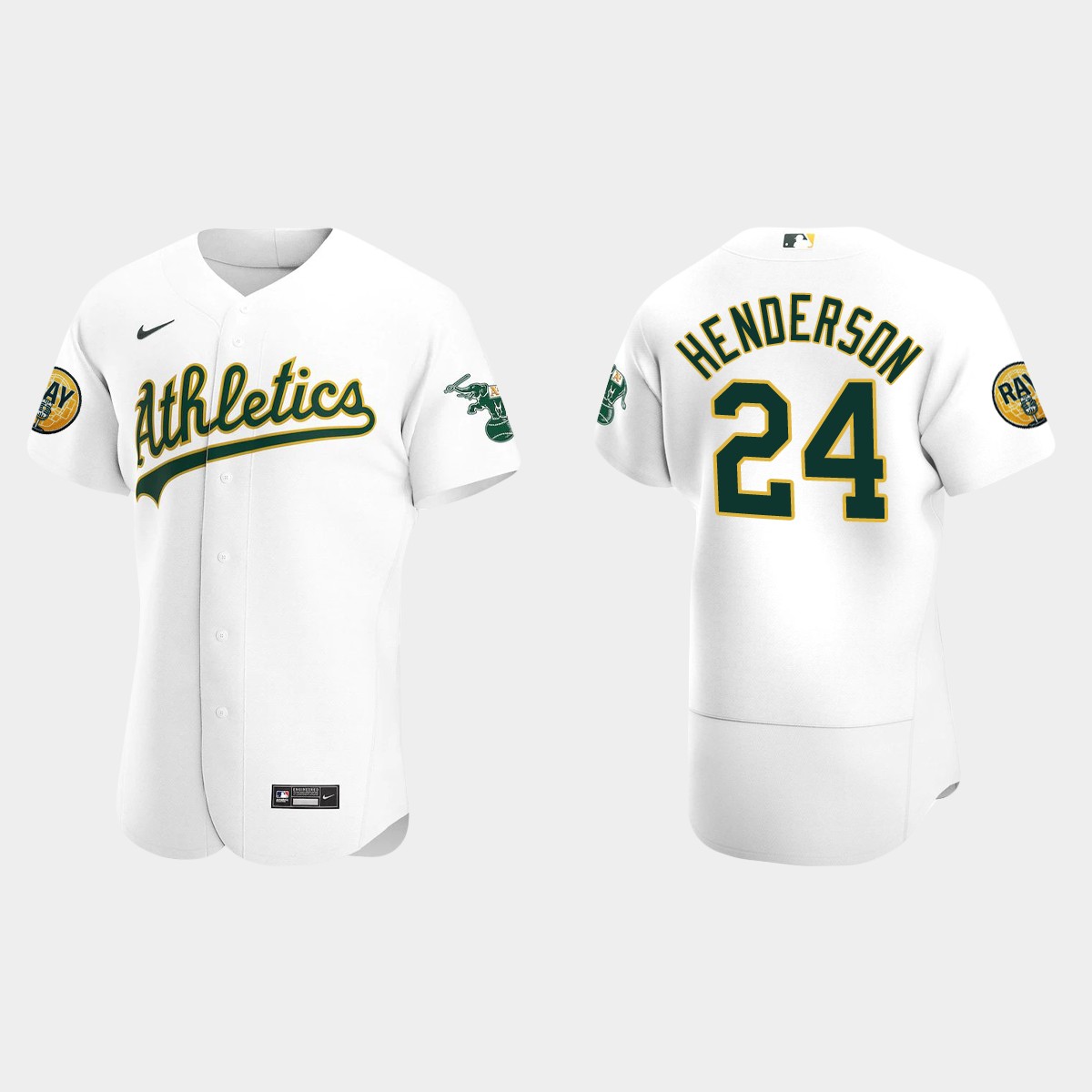 Rickey Henderson Oakland Athletics Ray Fosse Patch Jersey - White
