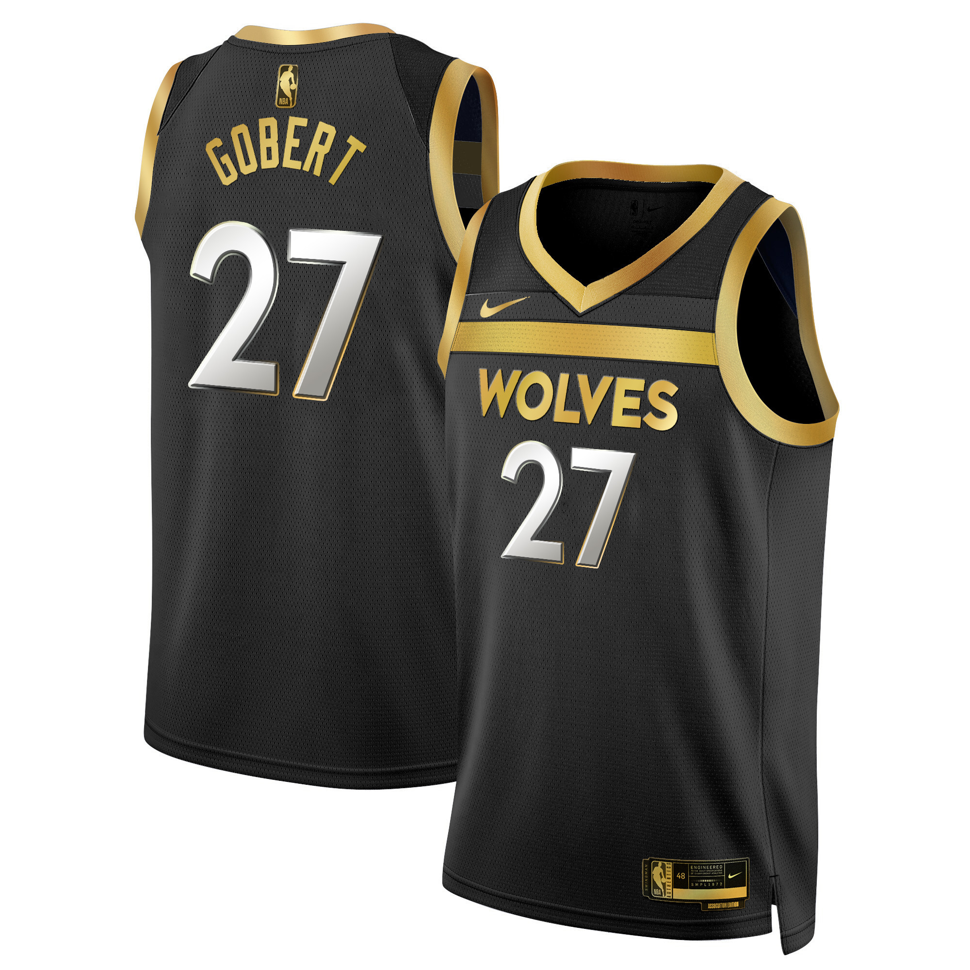 Rudy Gobert Men's Minnesota Timberwolves Swingman V3 Black Gold Jersey - All Stitched