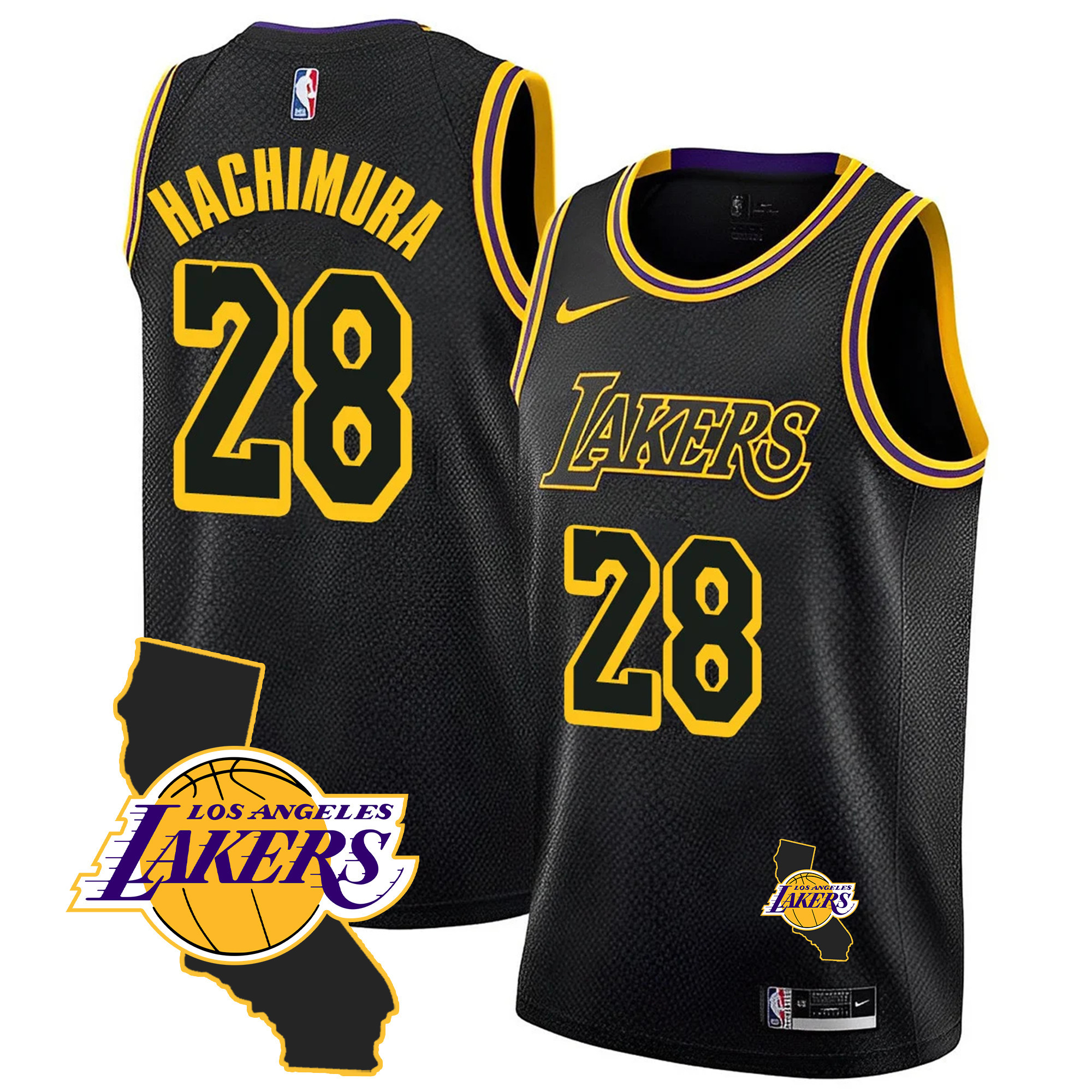 Rui Hachimura Men's Los Angeles Lakers California Patch Black Mamba Jersey - All Stitched