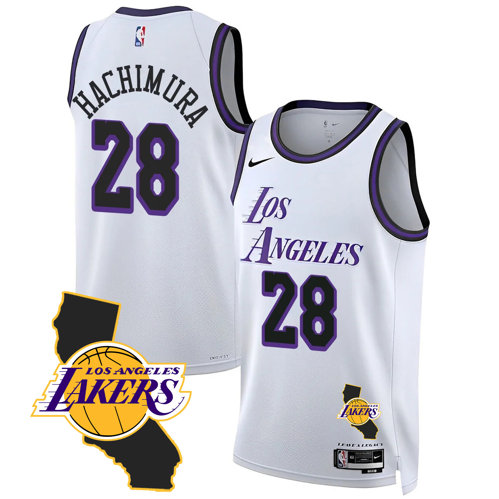 Rui Hachimura Men's Los Angeles Lakers California Patch City Jersey - All Stitched
