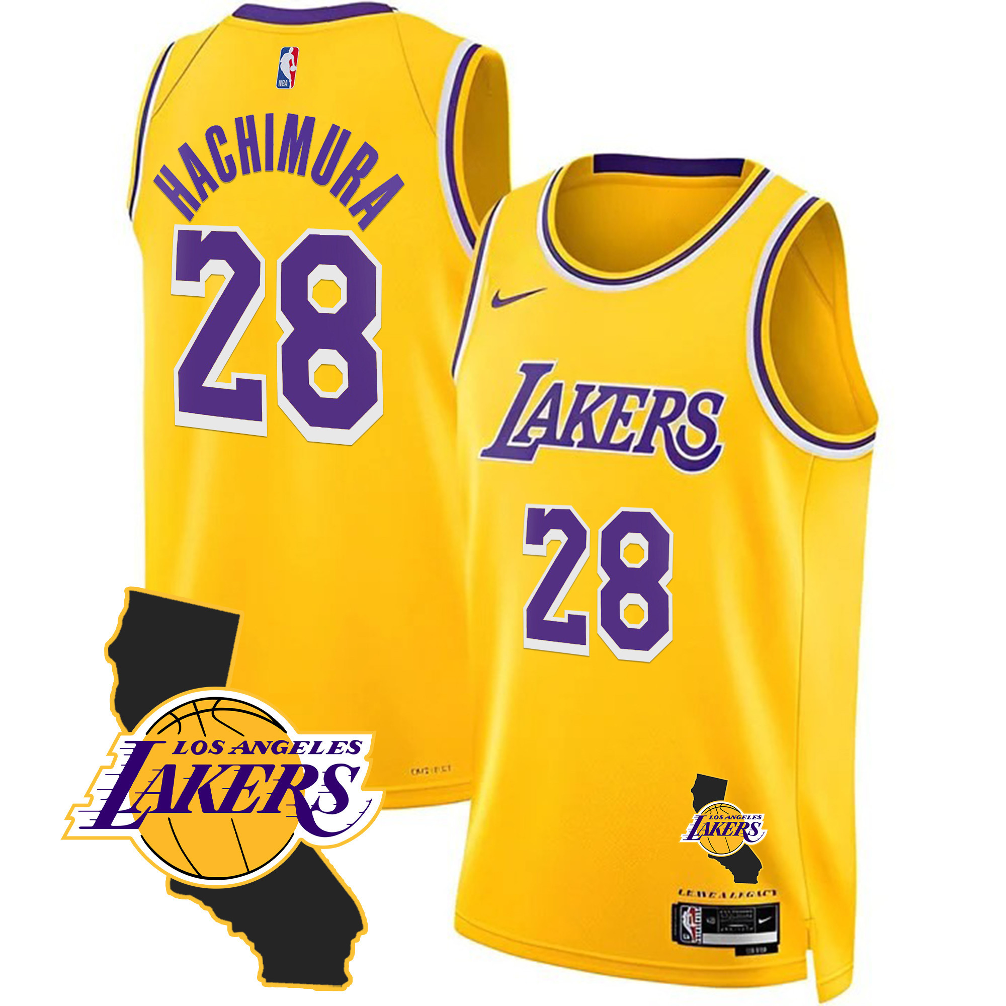 Rui Hachimura Men's Los Angeles Lakers California Patch Gold Jersey - All Stitched