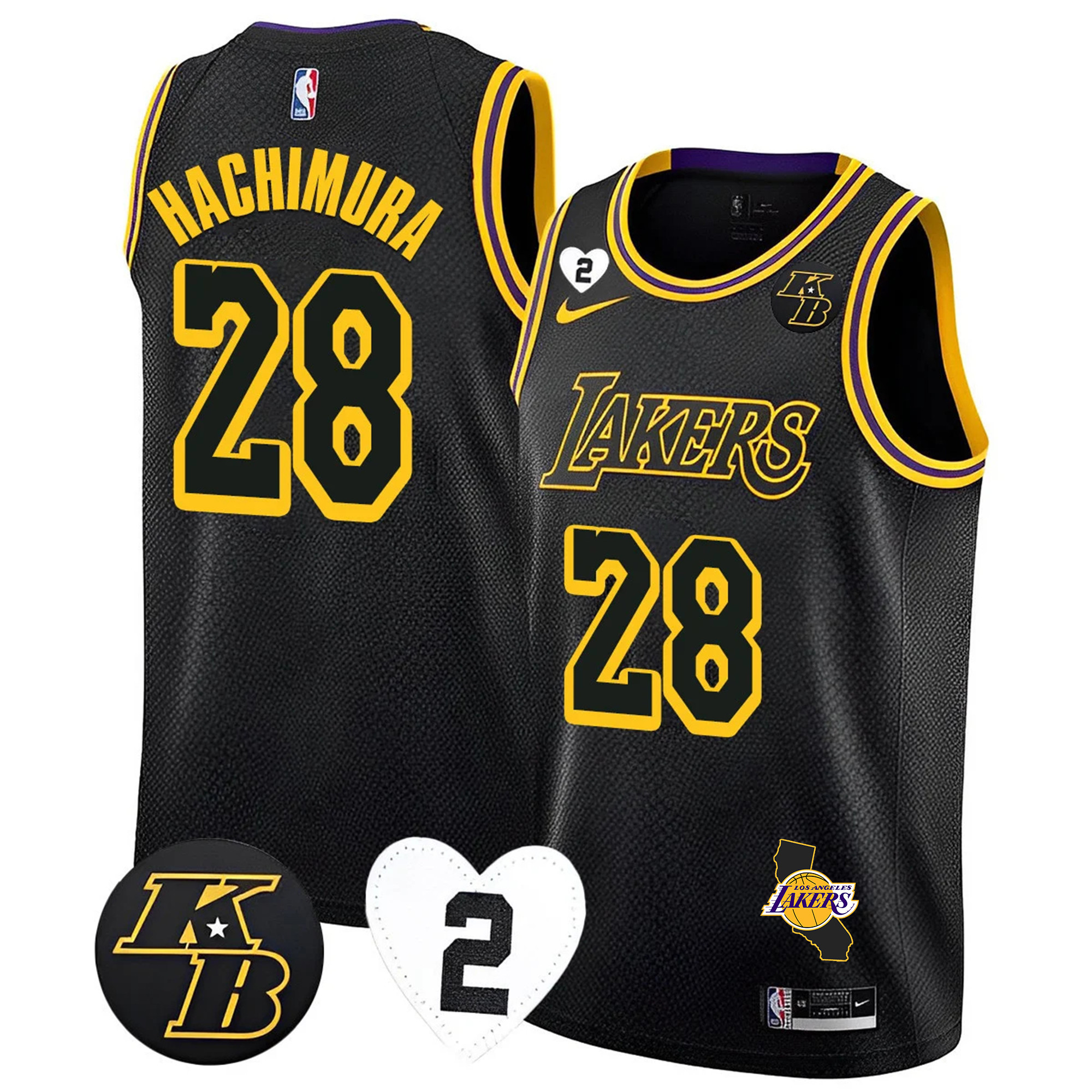 Rui Hachimura Men's Los Angeles Lakers California Patch Kobe & GiGi Jersey - All Stitched