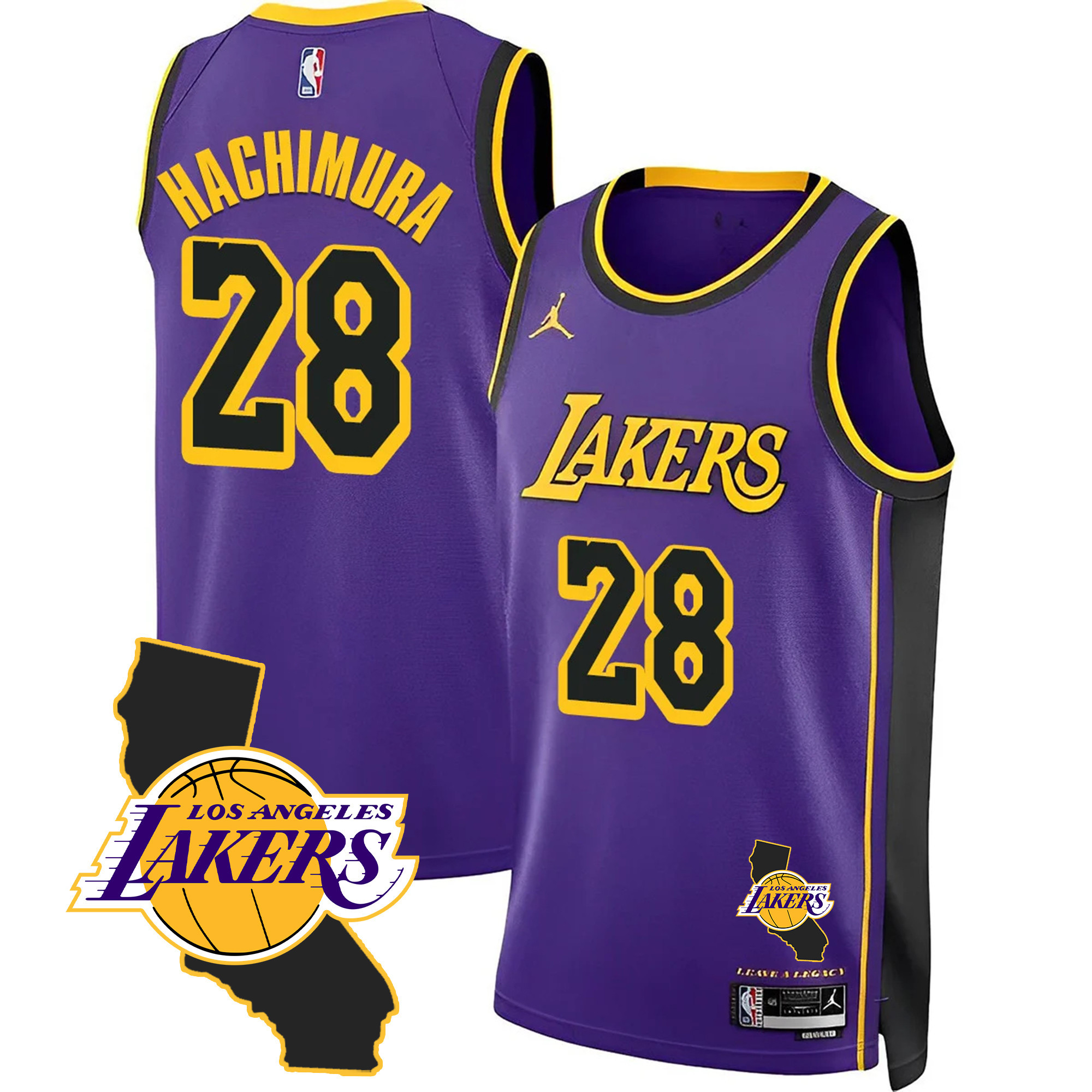 Rui Hachimura Men's Los Angeles Lakers California Patch Purple Jersey - All Stitched
