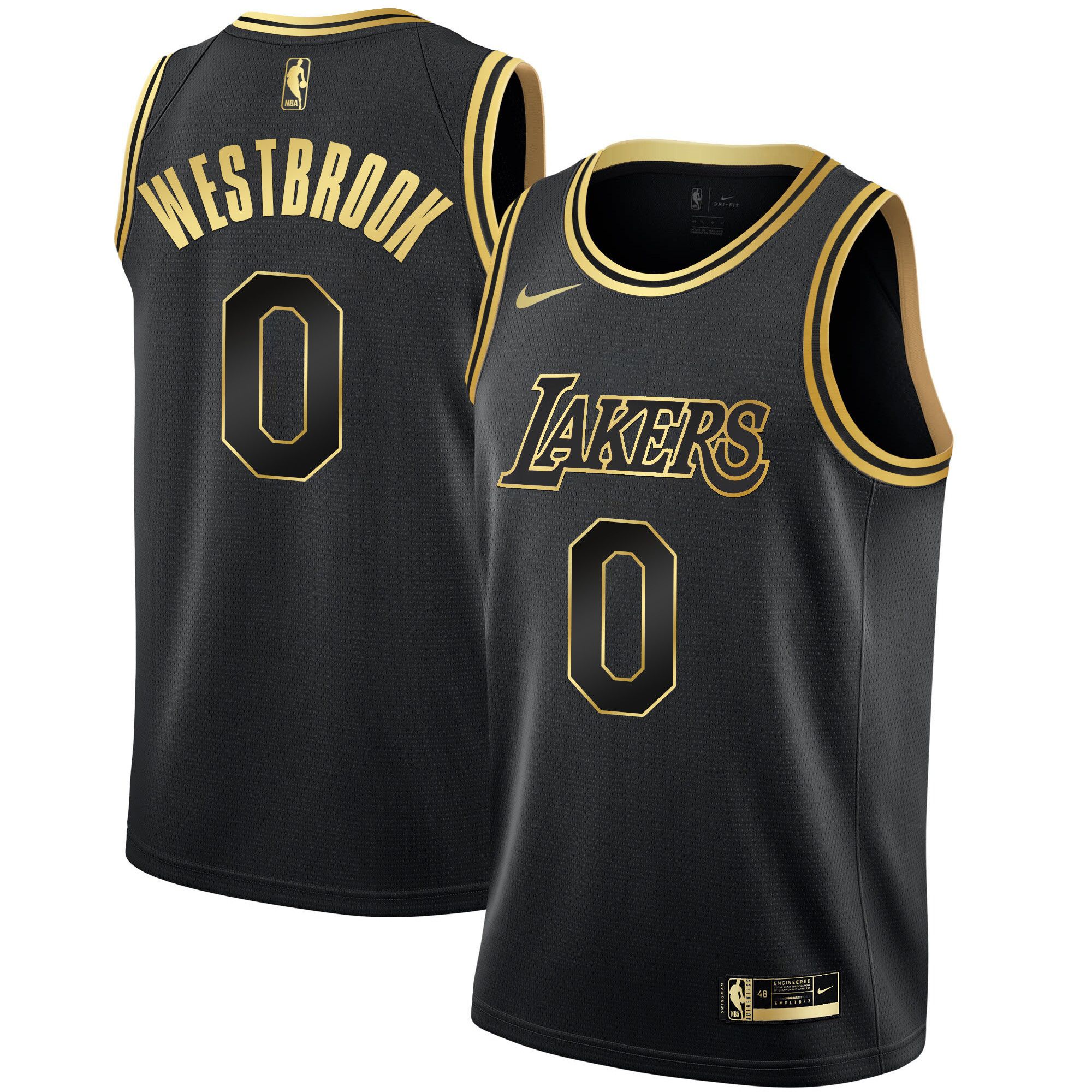 Russell Westbrook Men's Los Angeles Lakers Black Limited & Black Gold Jersey - All Stitched