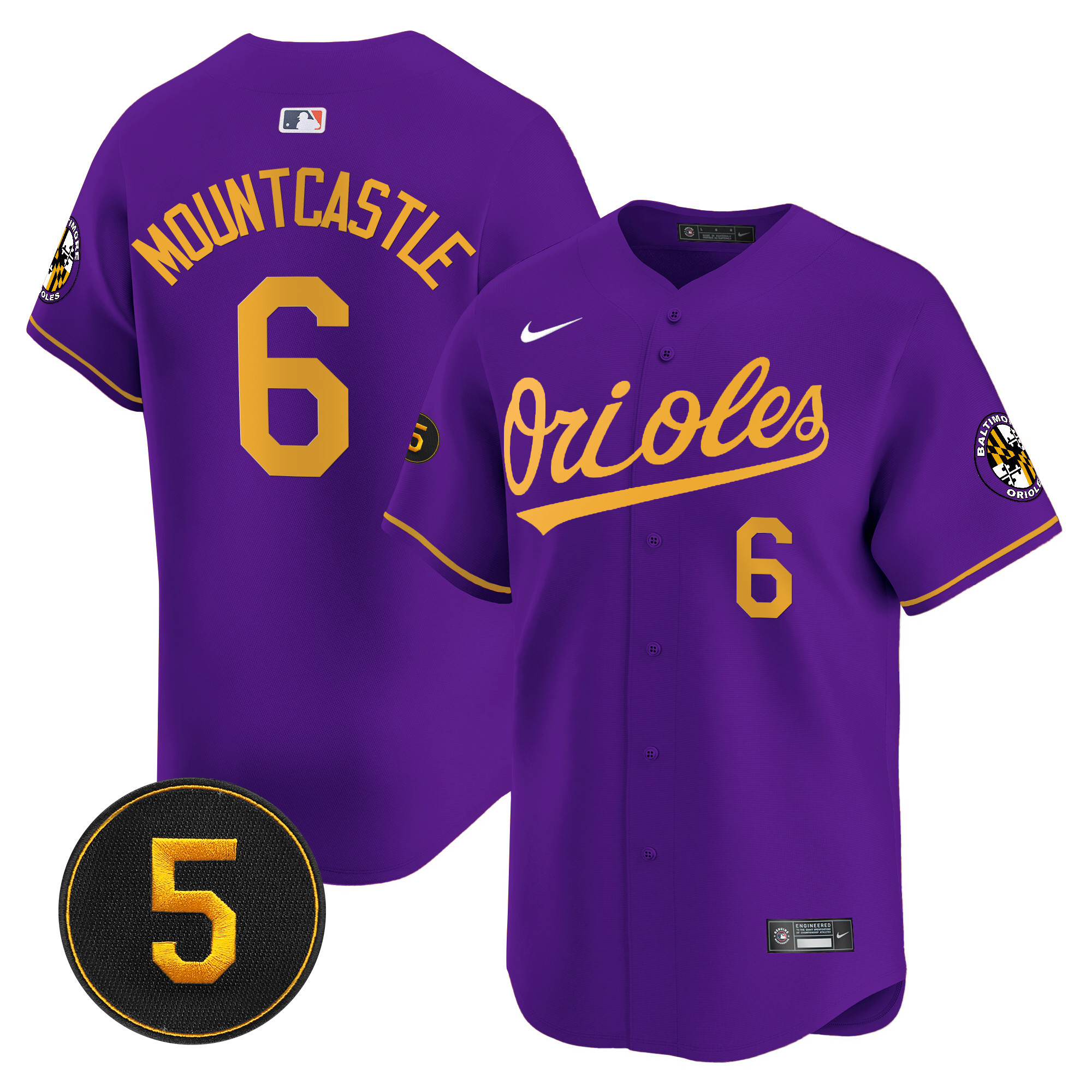 Ryan Mountcastle Men’s Baltimore Orioles Robinson Patch Vapor Premier Limited Purple Gold Jersey - All Stitched