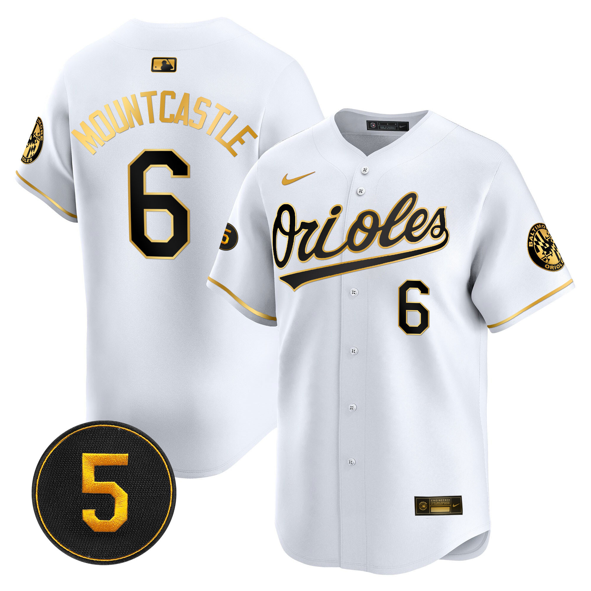 Ryan Mountcastle Men’s Baltimore Orioles Robinson Patch Vapor Premier Limited White Gold Jersey - All Stitched