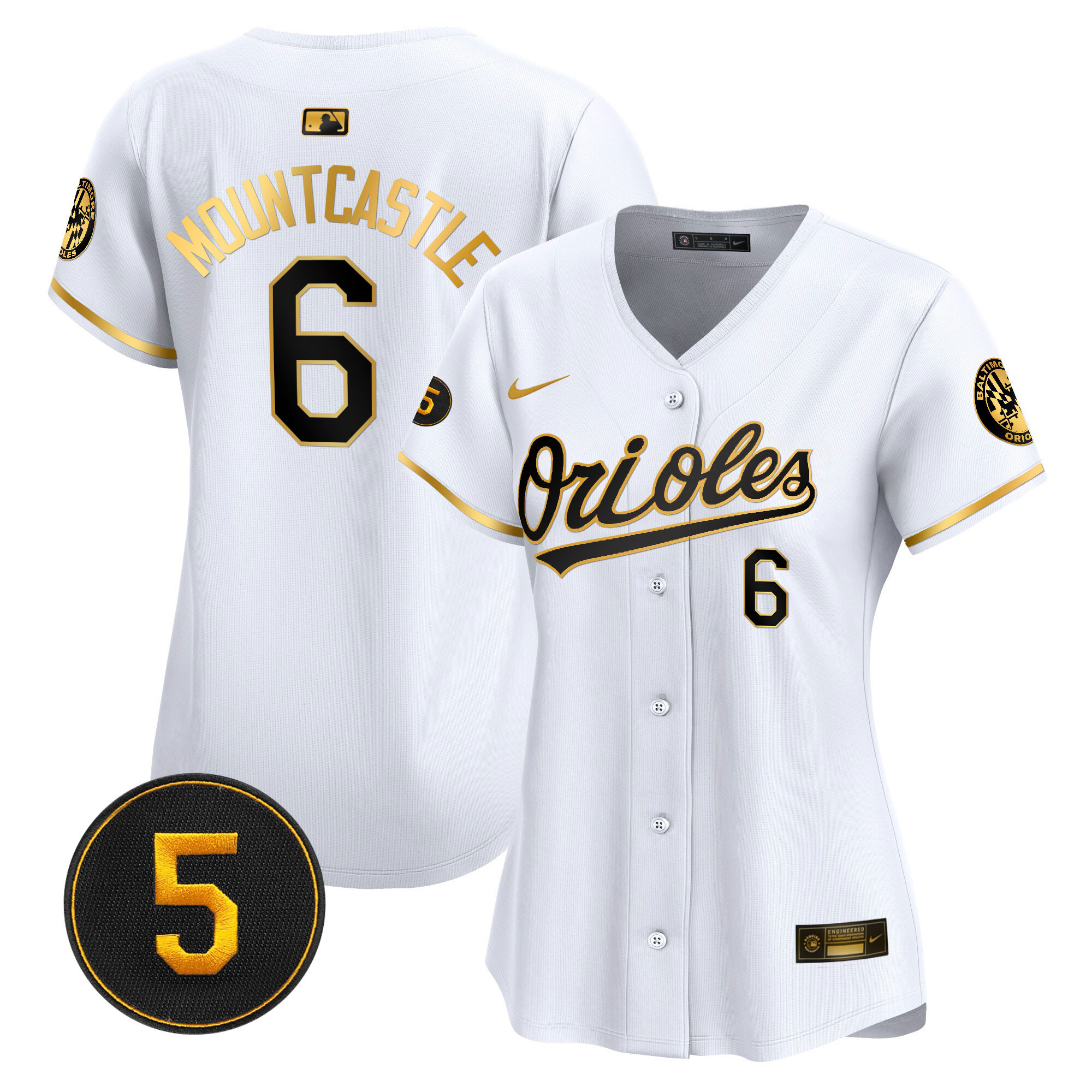 Ryan Mountcastle Women’s Baltimore Orioles Robinson Patch Vapor Premier Limited White Gold Jersey - All Stitched