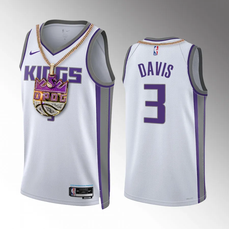 Sacramento Kings DPOG Terence Davis White #3 Jersey Chain