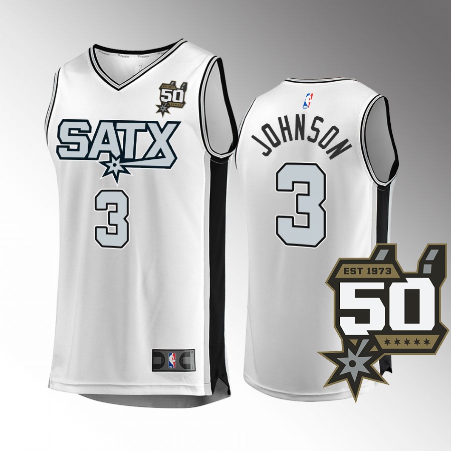 San Antonio Spurs #3 Keldon Johnson Fast Break Jersey 50th Anniversary White Association Edition