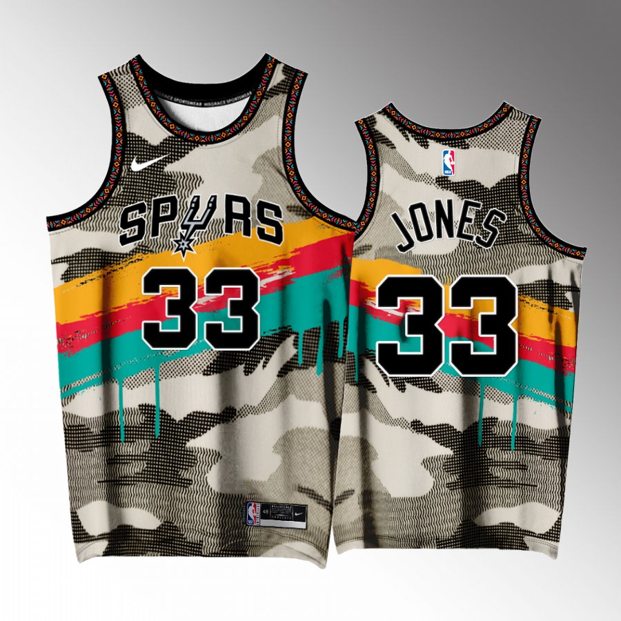 San Antonio Spurs #33 Tre Jones Fiesta Camo Jersey Exclusive Edition
