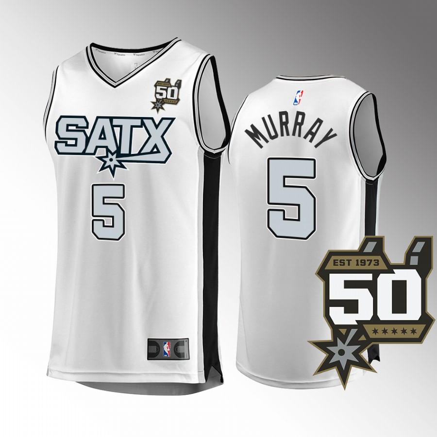 San Antonio Spurs #5 Dejounte Murray Fast Break Jersey 50th Anniversary White Association Edition