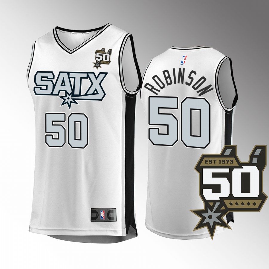 San Antonio Spurs #50 David Robinson Fast Break Jersey 50th Anniversary White Association Edition