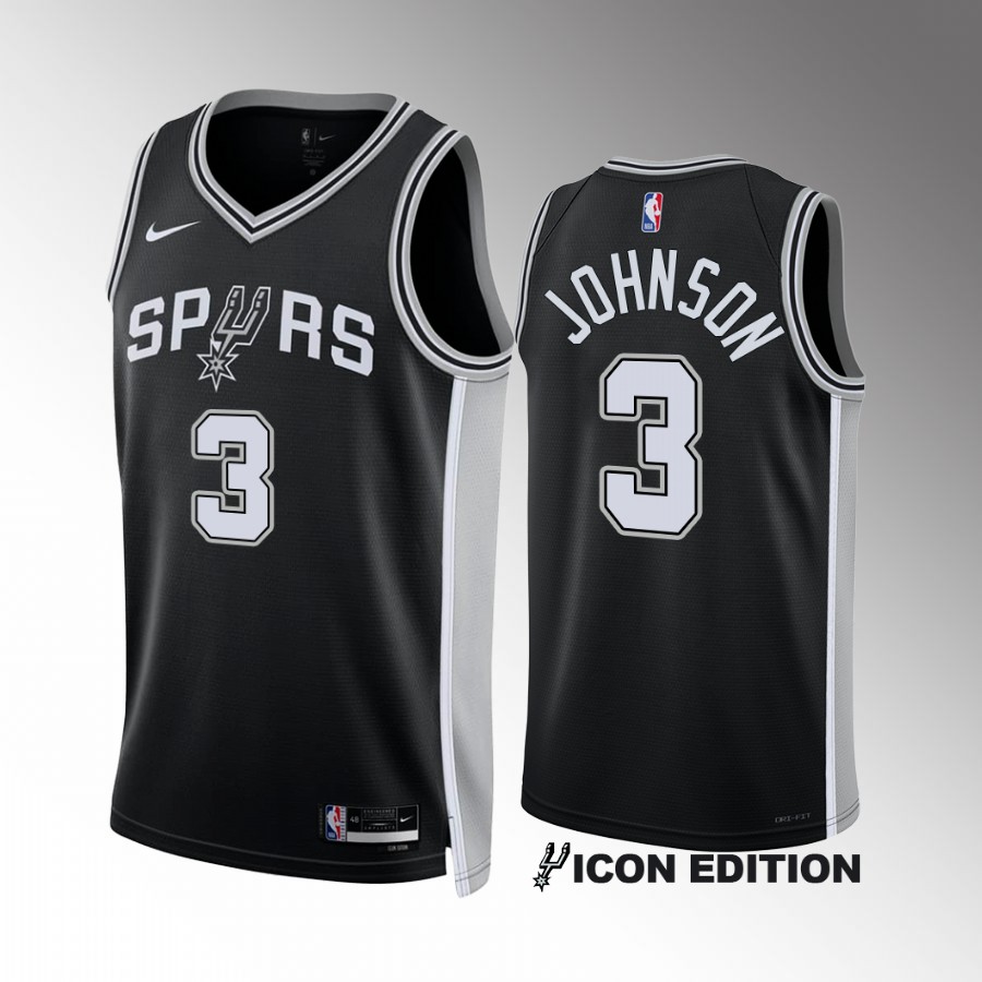 San Antonio Spurs Keldon Johnson Icon Edition Black #3 Jersey Swingman