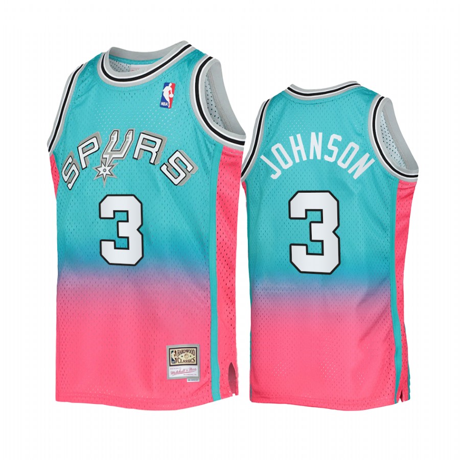 San Antonio Spurs Keldon Johnson Blue Pink Fadeaway Men Jersey Mitchell Ness