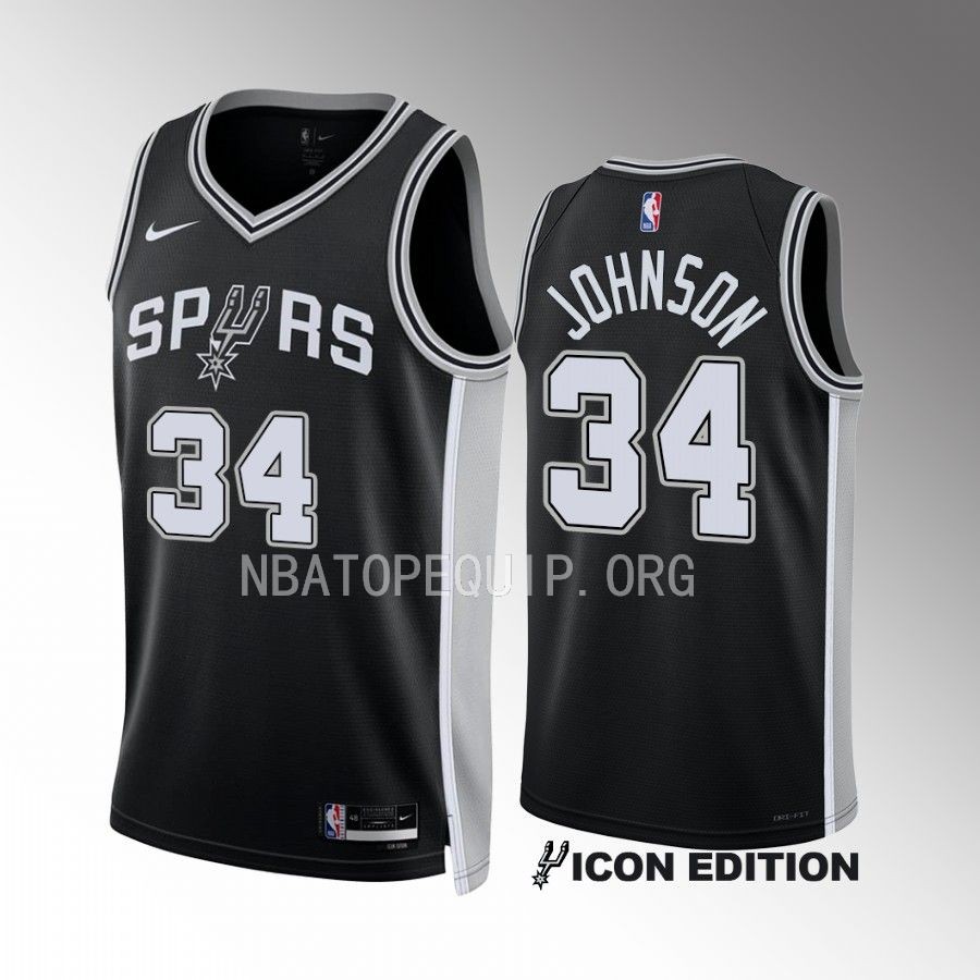 San Antonio Spurs Stanley Johnson Icon Edition Black #34 Jersey Swingman