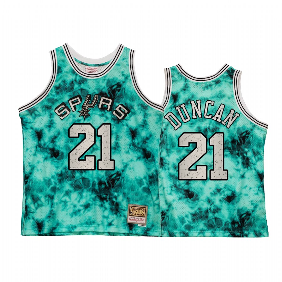 San Antonio Spurs Tim Duncan Galaxy Constellation Jersey Men Teal Retro