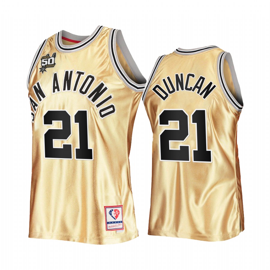 San Antonio Spurs Tim Duncan Gold 50th Anniversary Men Jersey Hardwood Classics