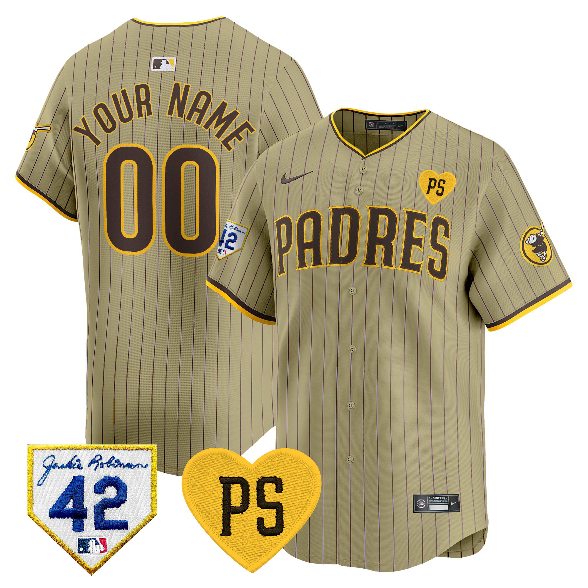 San Diego Padres "For Peter" & Robinson Patch Vapor Premier Limited Custom Tan Jersey