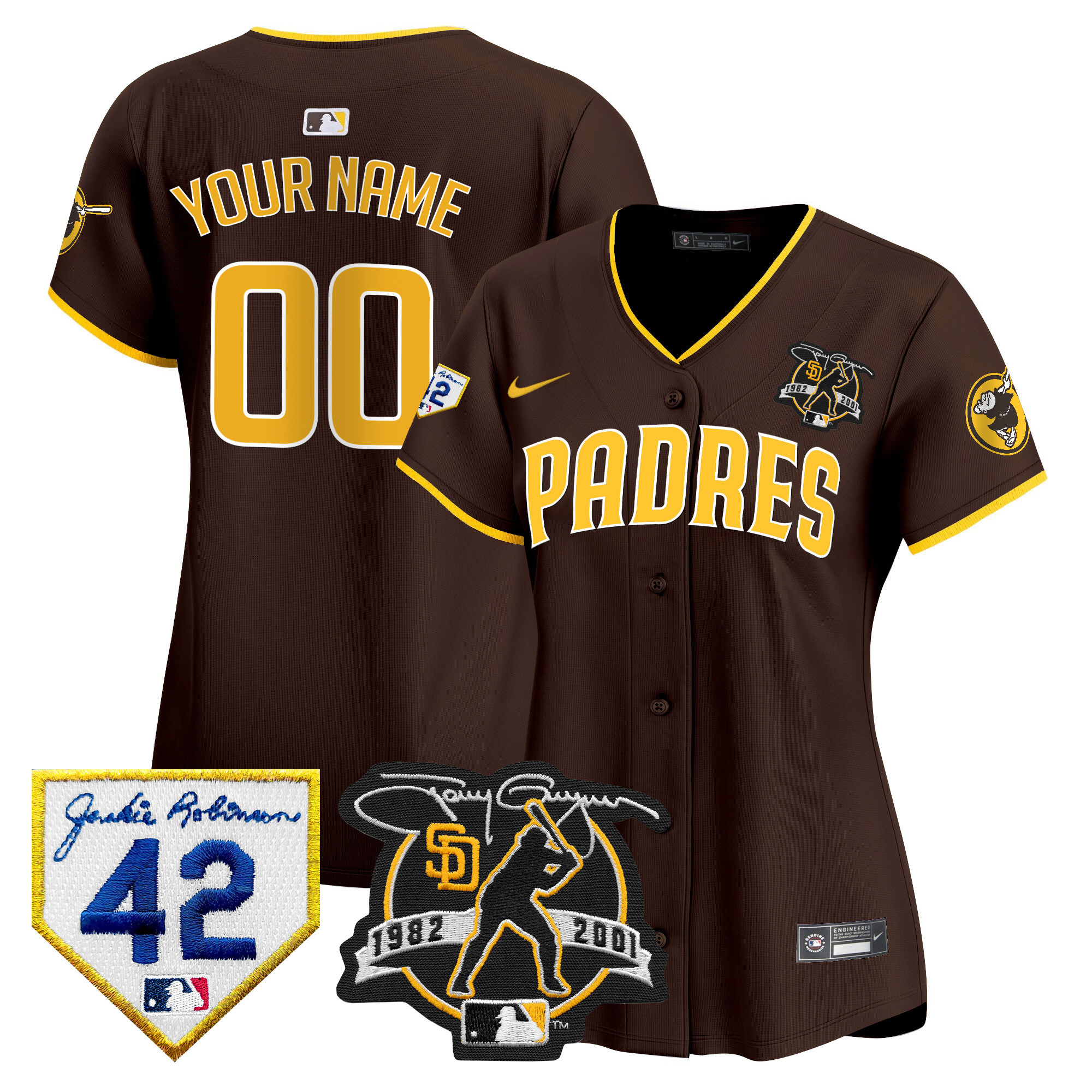San Diego Padres Tony Gwynn & Robinson Patch Vapor Premier Limited Custom Brown Jersey