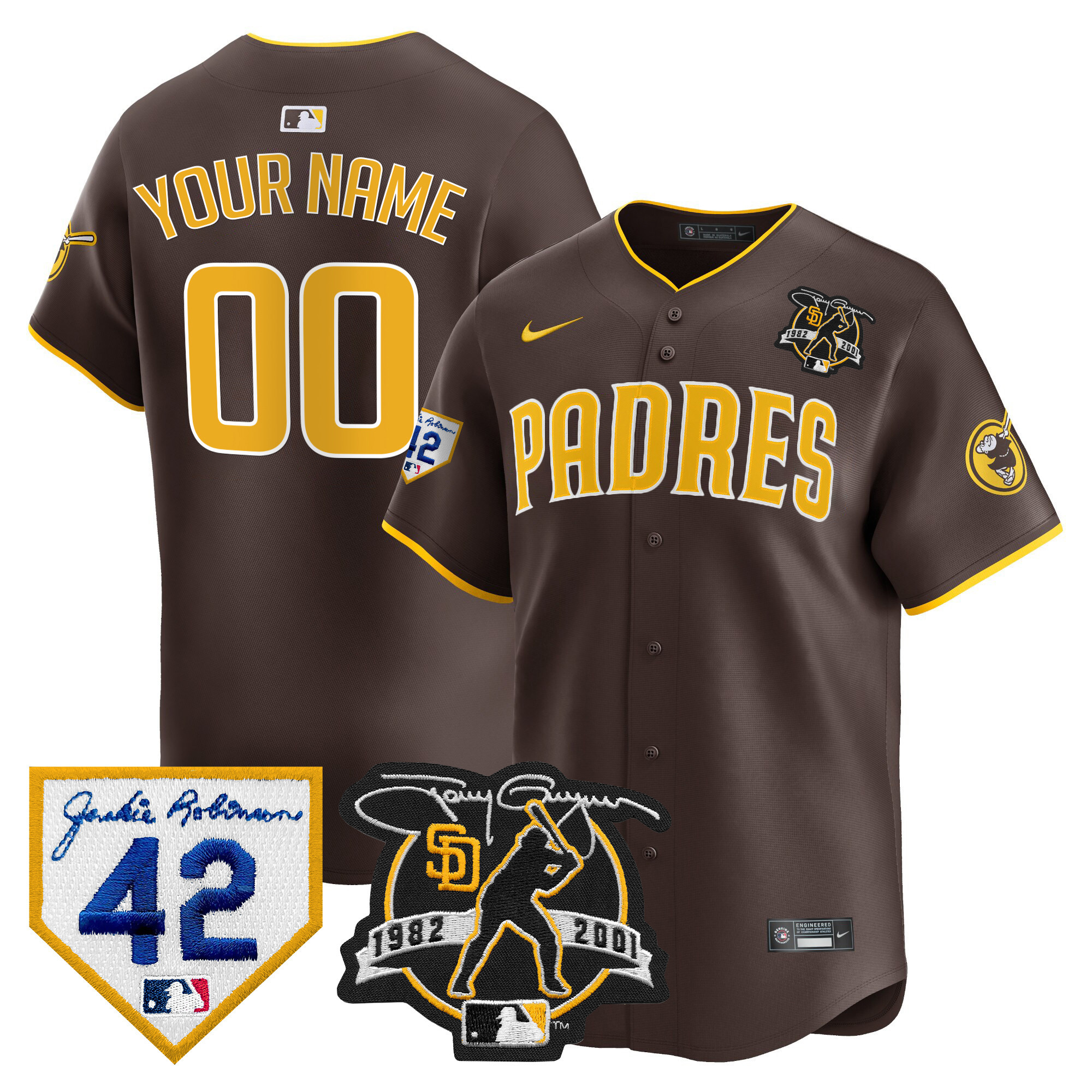 San Diego Padres Tony Gwynn & Robinson Patch Vapor Premier Limited Custom Brown Jersey