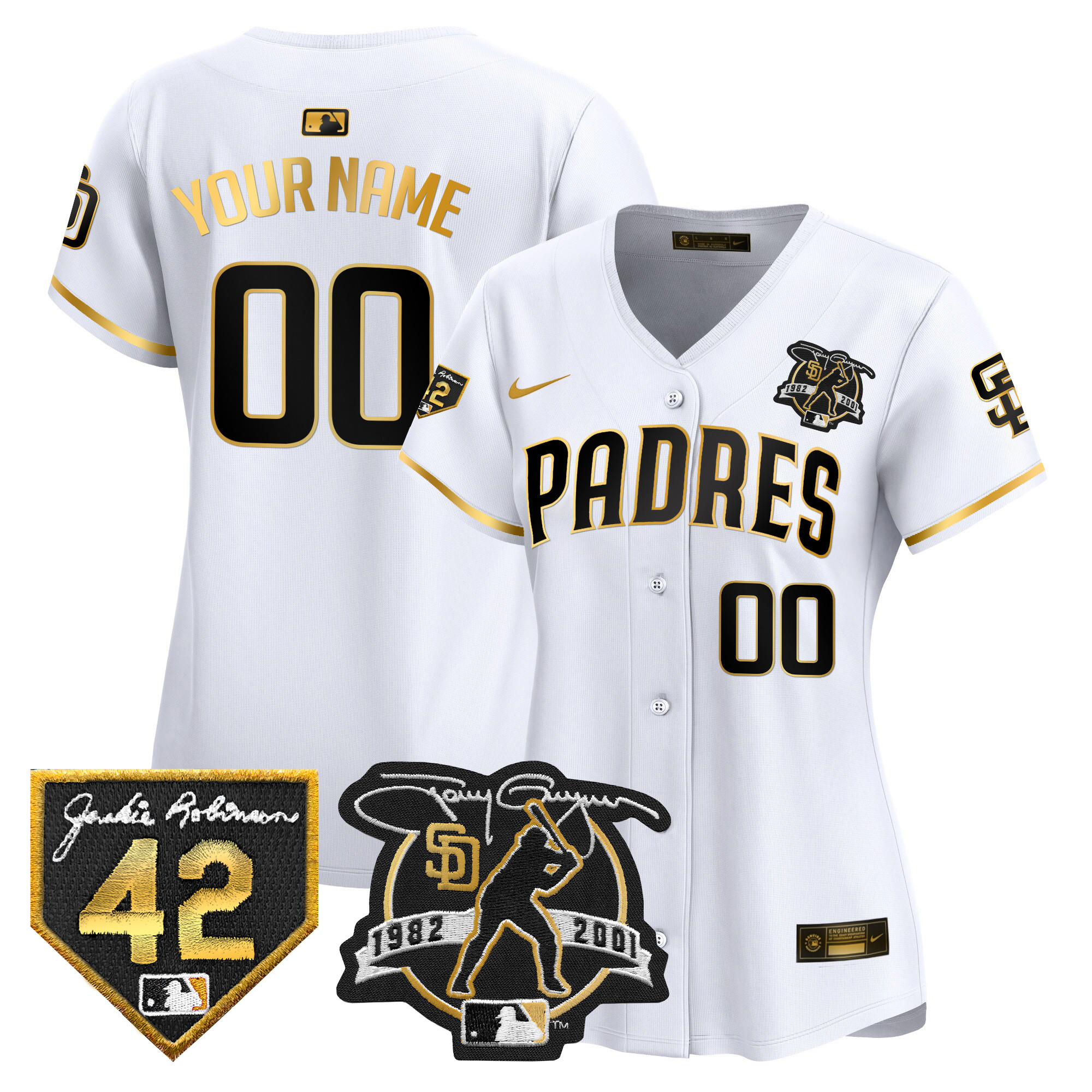 San Diego Padres Tony Gwynn & Robinson Patch Vapor Premier Limited Custom White Gold Jersey