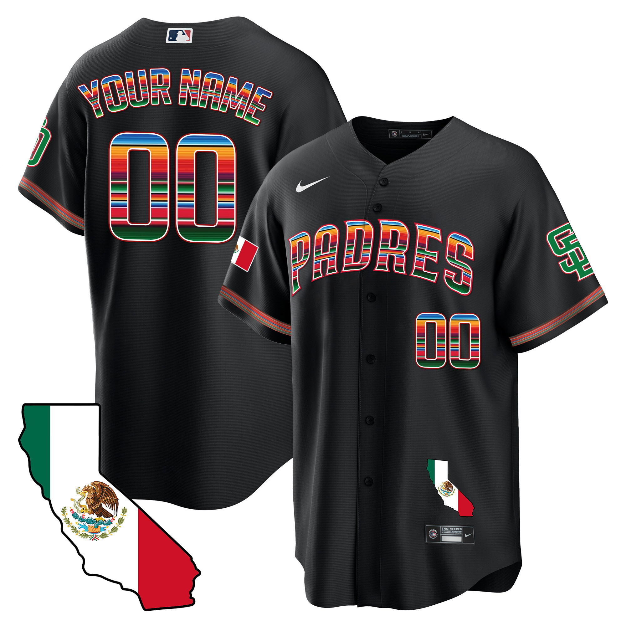 San Diego Padres California Map Cool Base Custom Black Jersey