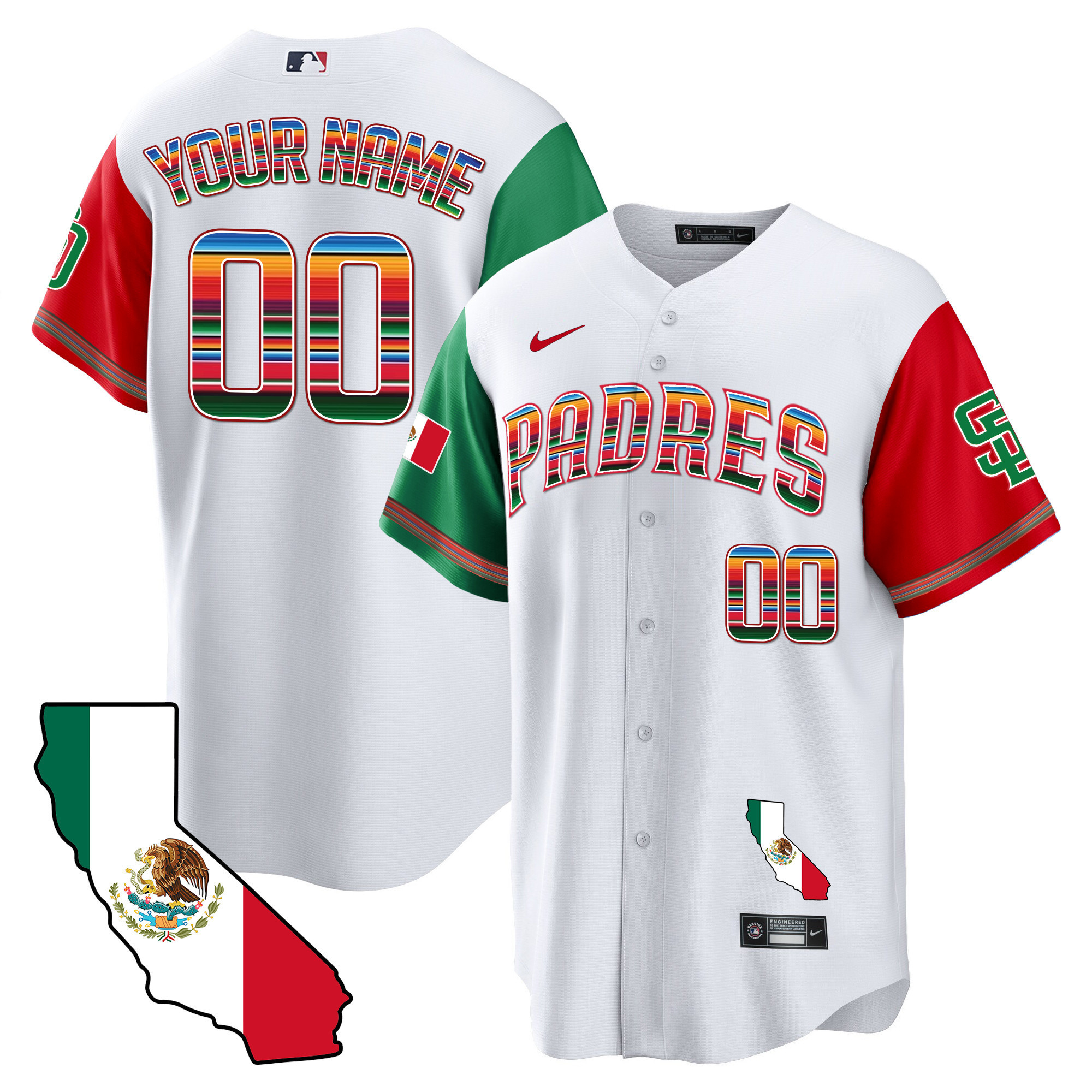 San Diego Padres California Map Cool Base Custom Color Sleeves Jersey