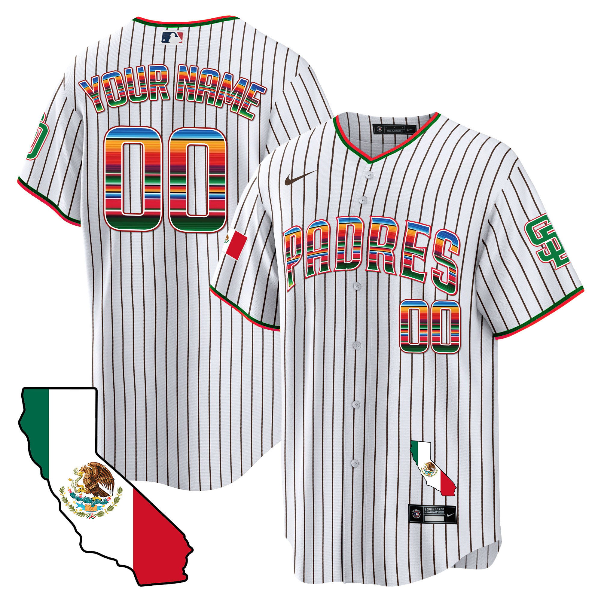 San Diego Padres California Map Cool Base Custom Pinstripe Jersey