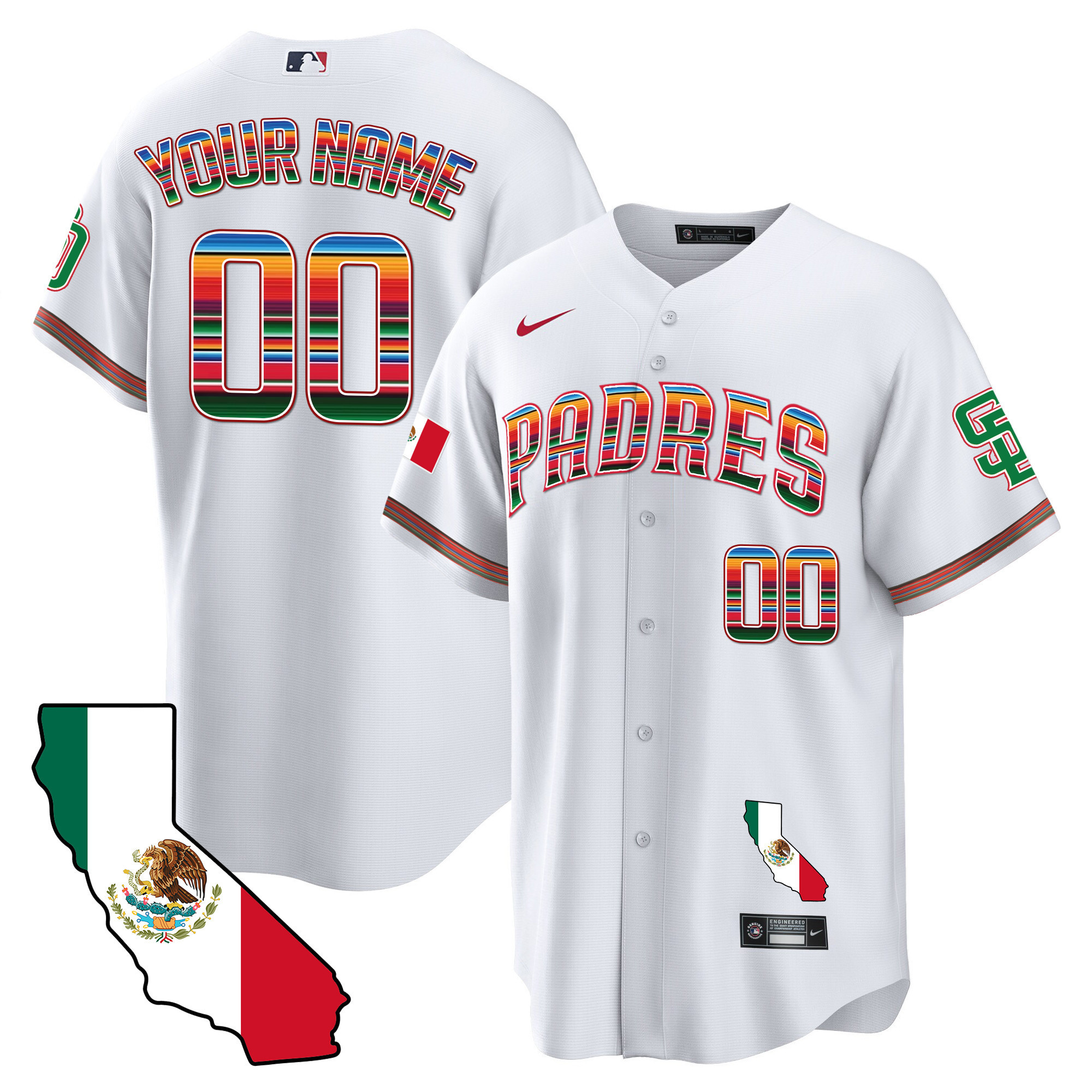 San Diego Padres California Map Cool Base Custom White Jersey