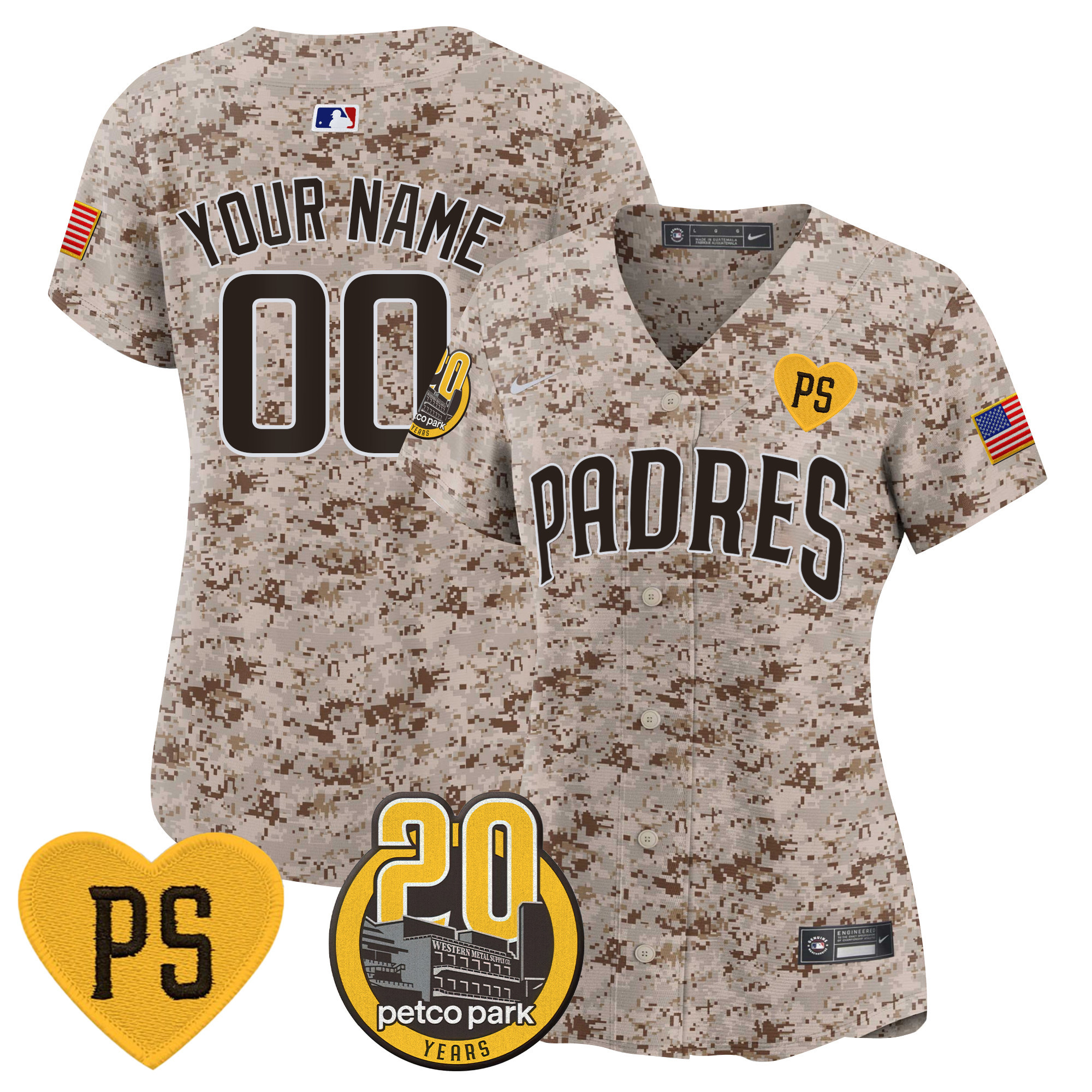 San Diego Padres "For Peter" & Petco Park 20th Patch USMC Vapor Premier Limited Custom Desert Jersey