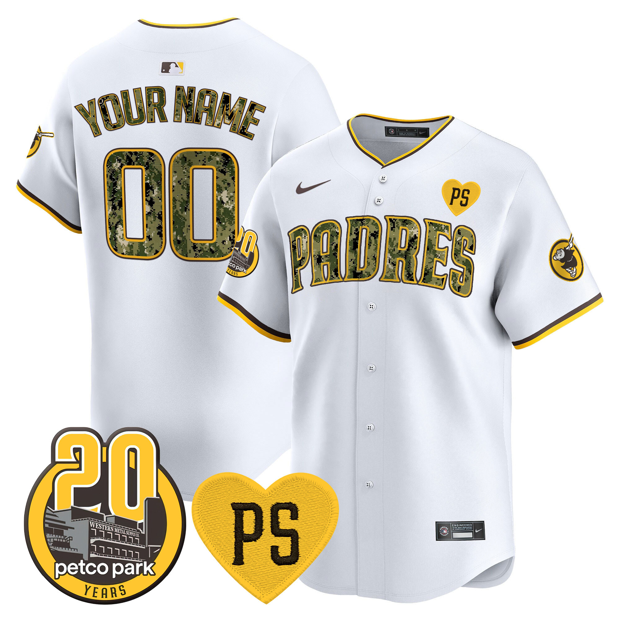 San Diego Padres "For Peter" & Petco Park 20th Patch USMC Vapor Premier Limited Custom V2 White Jersey