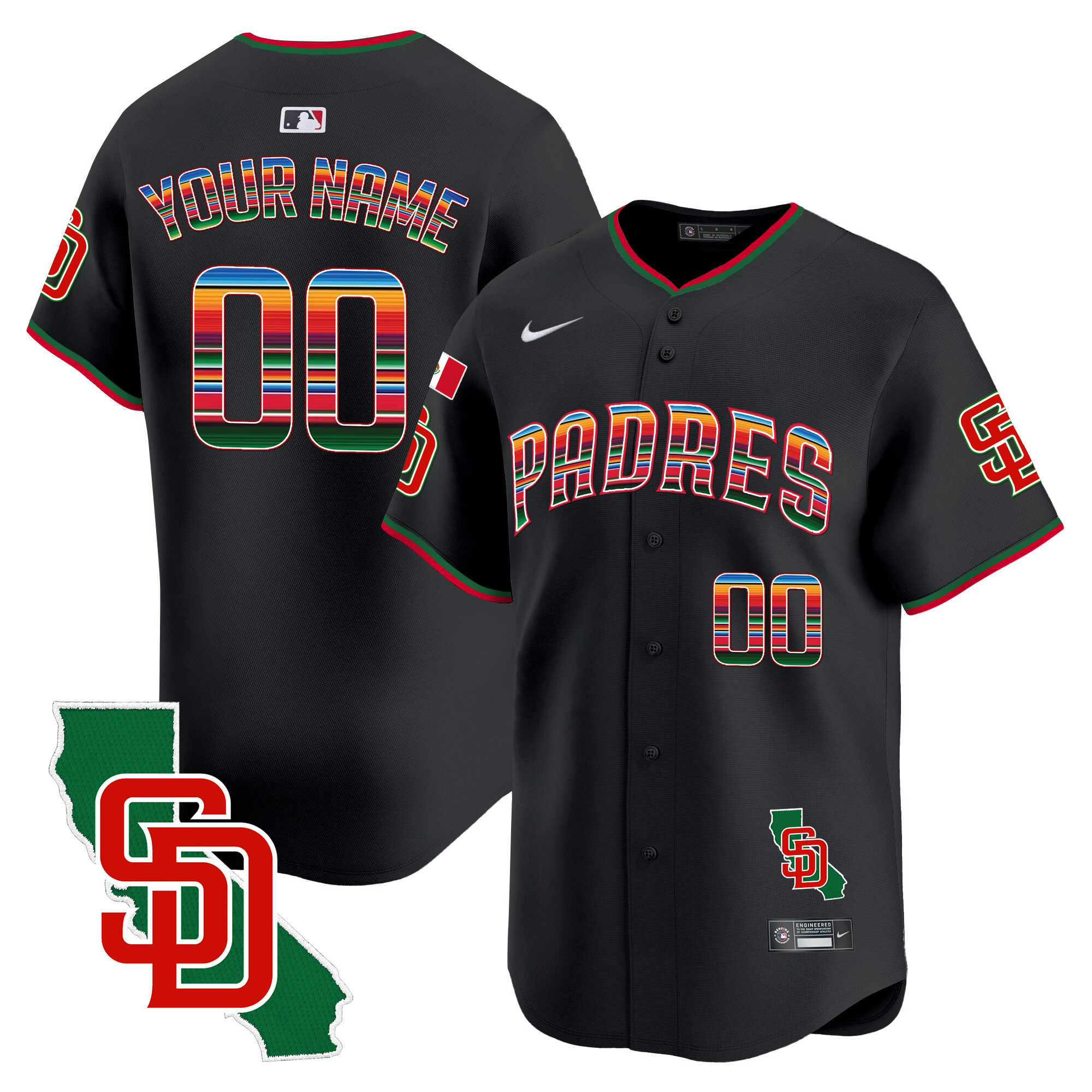 San Diego Padres Mexico California Patch Vapor Premier Limited Custom V3 Black Jersey