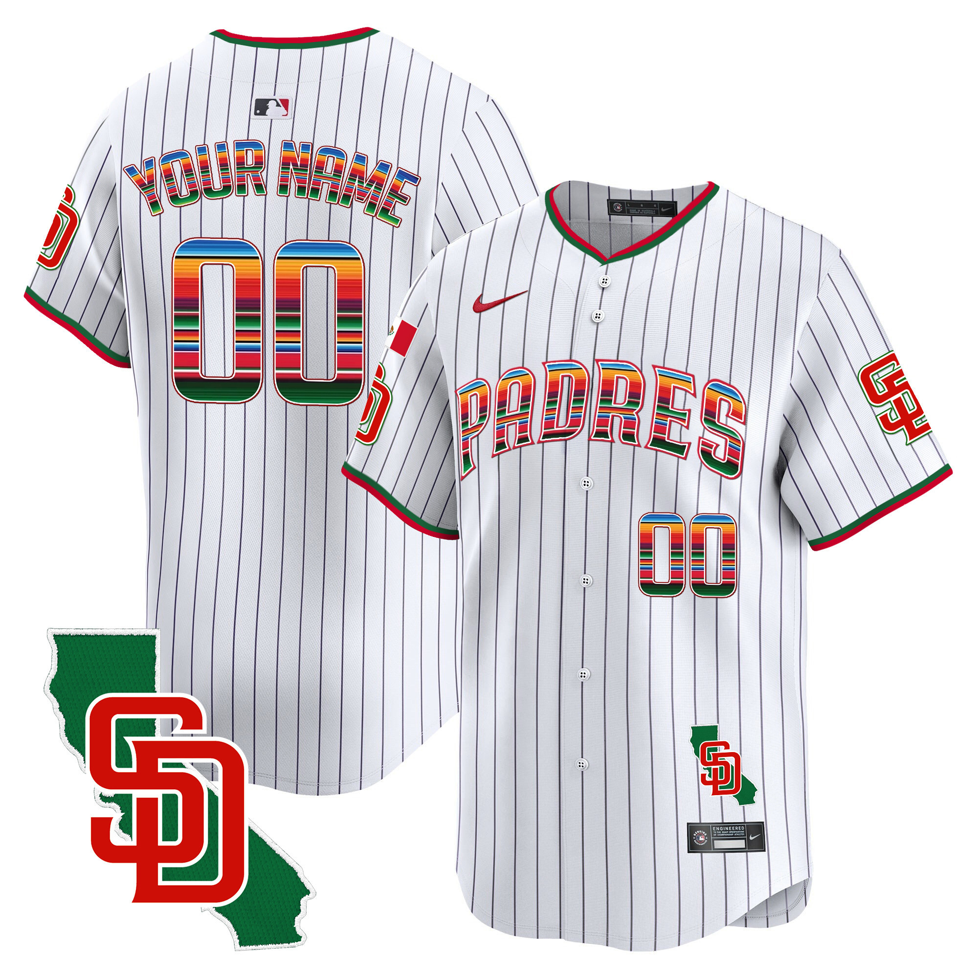 San Diego Padres Mexico California Patch Vapor Premier Limited Custom V3 Pinstripe Jersey