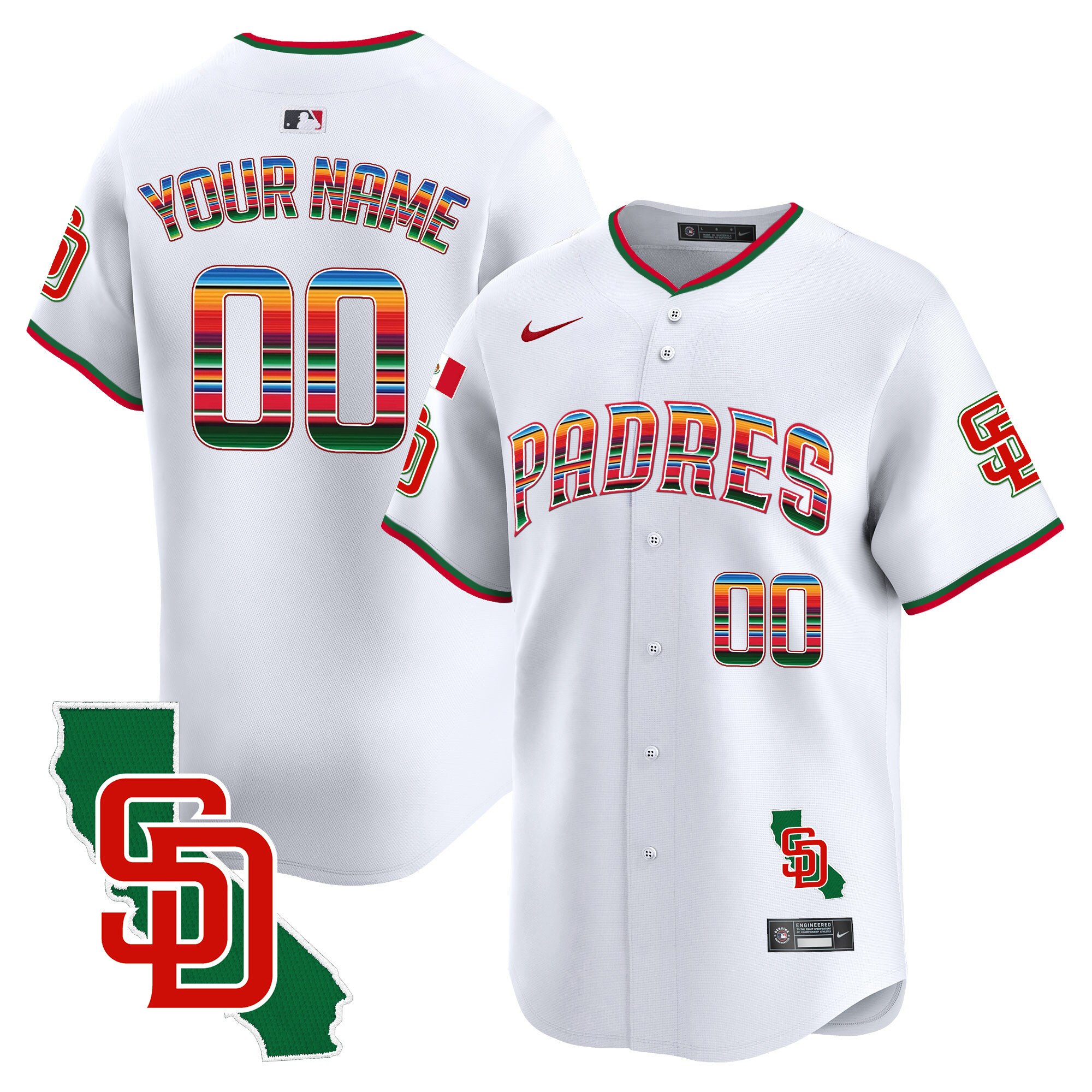 San Diego Padres Mexico California Patch Vapor Premier Limited Custom V3 White Jersey