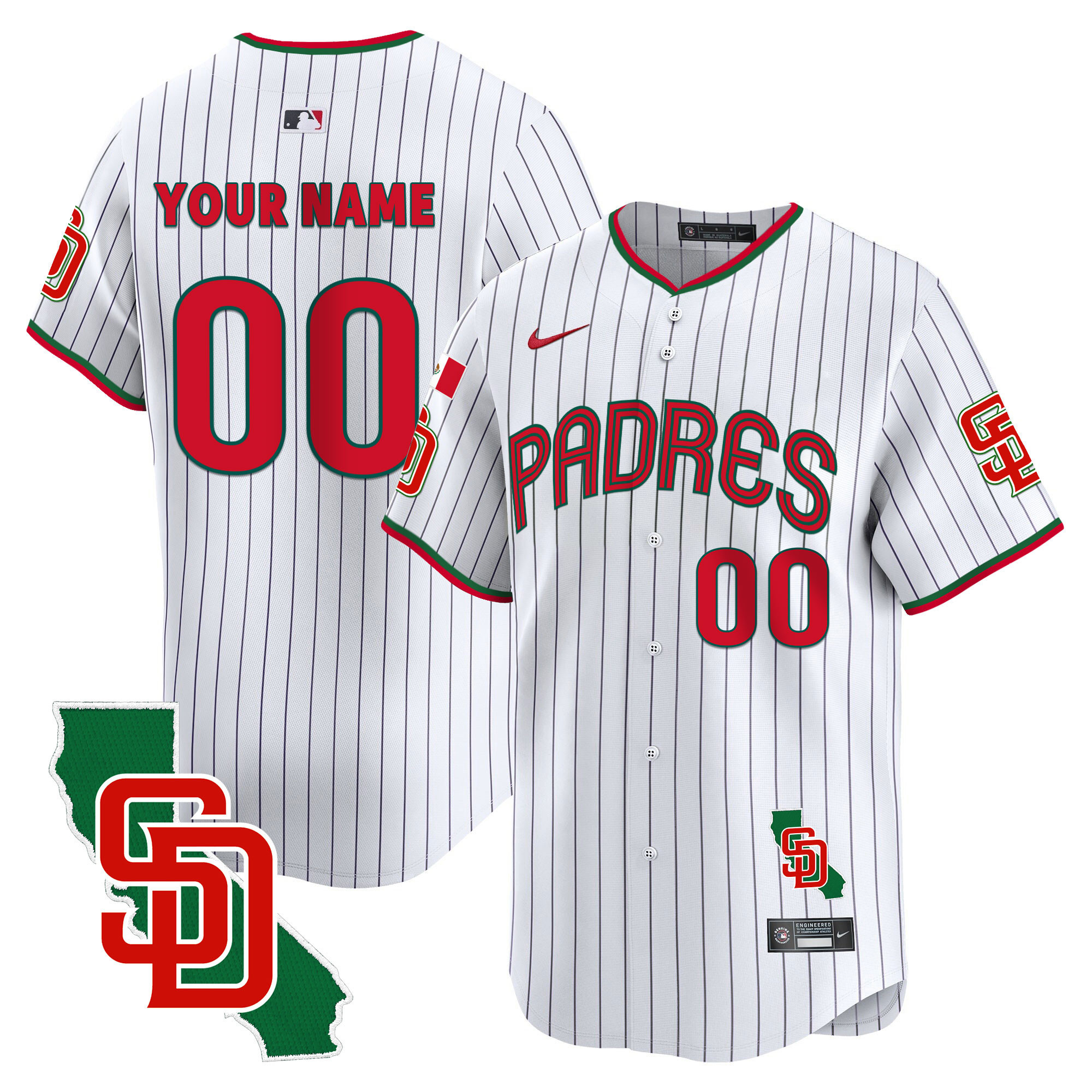 San Diego Padres Mexico California Patch Vapor Premier Limited Custom V4 Pinstripe Jersey