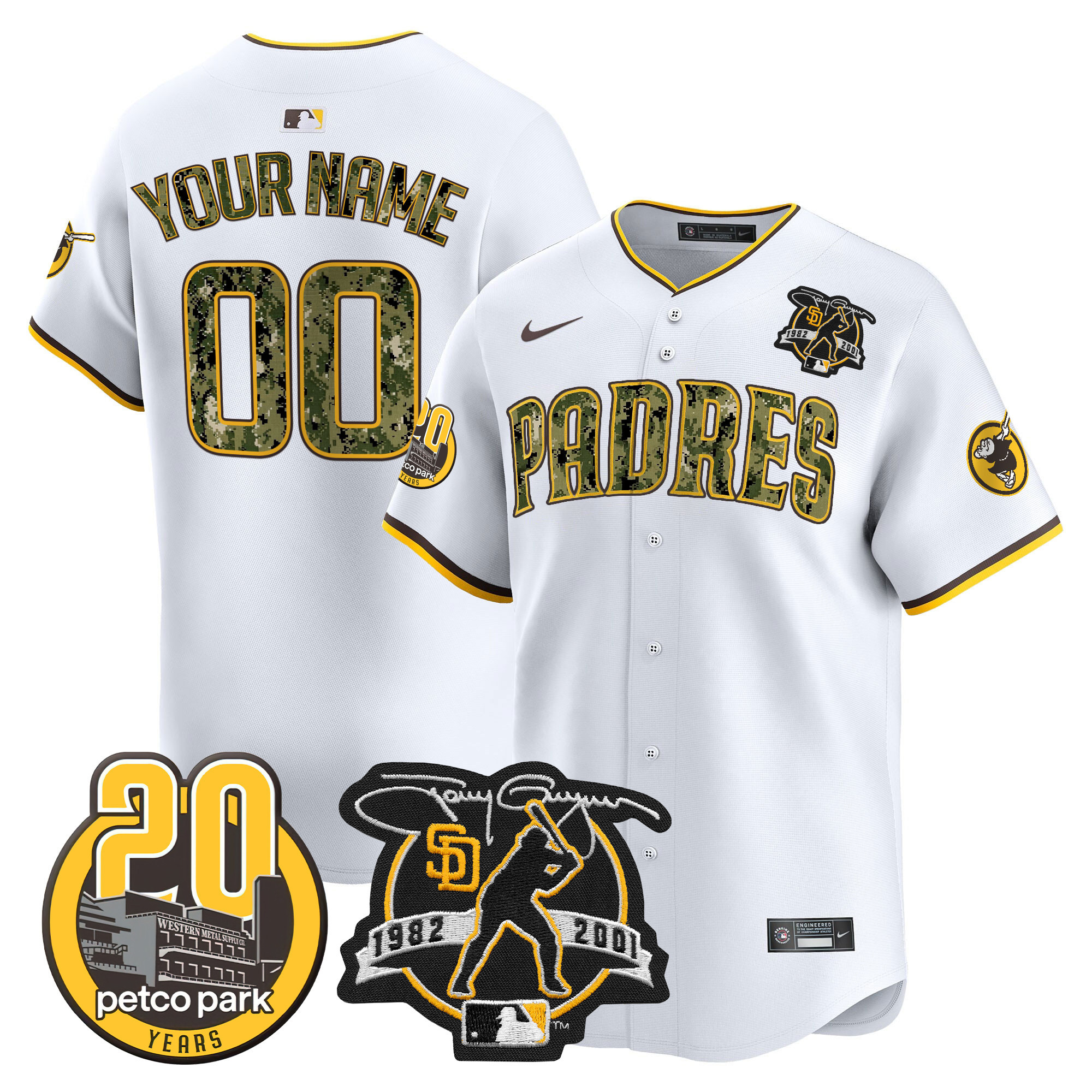 San Diego Padres Tony Gwynn & Petco Park 20th Patch USMC Vapor Premier Limited Custom V2 White Jersey