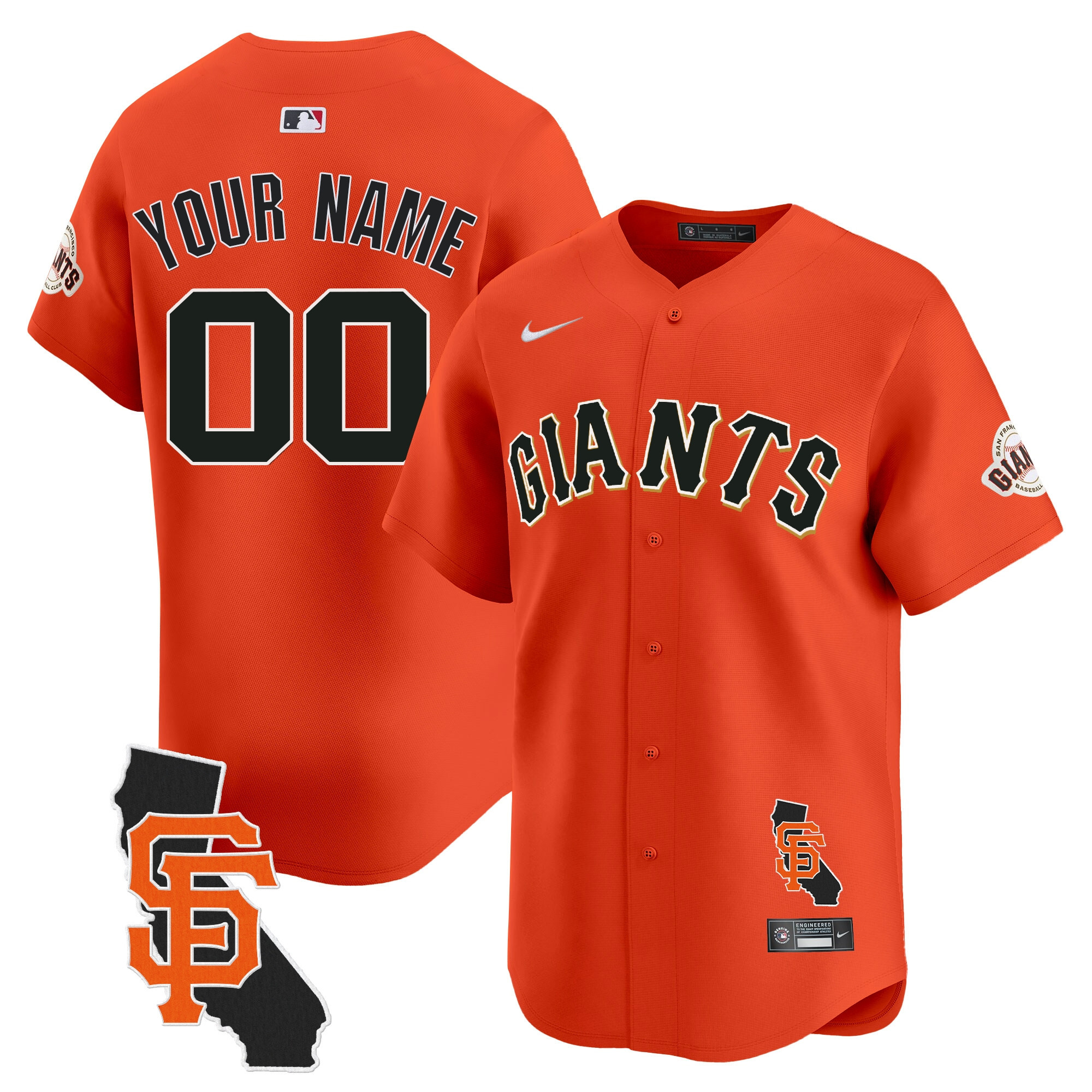 San Francisco Giants California Patch Vapor Premier Limited Custom Orange Jersey