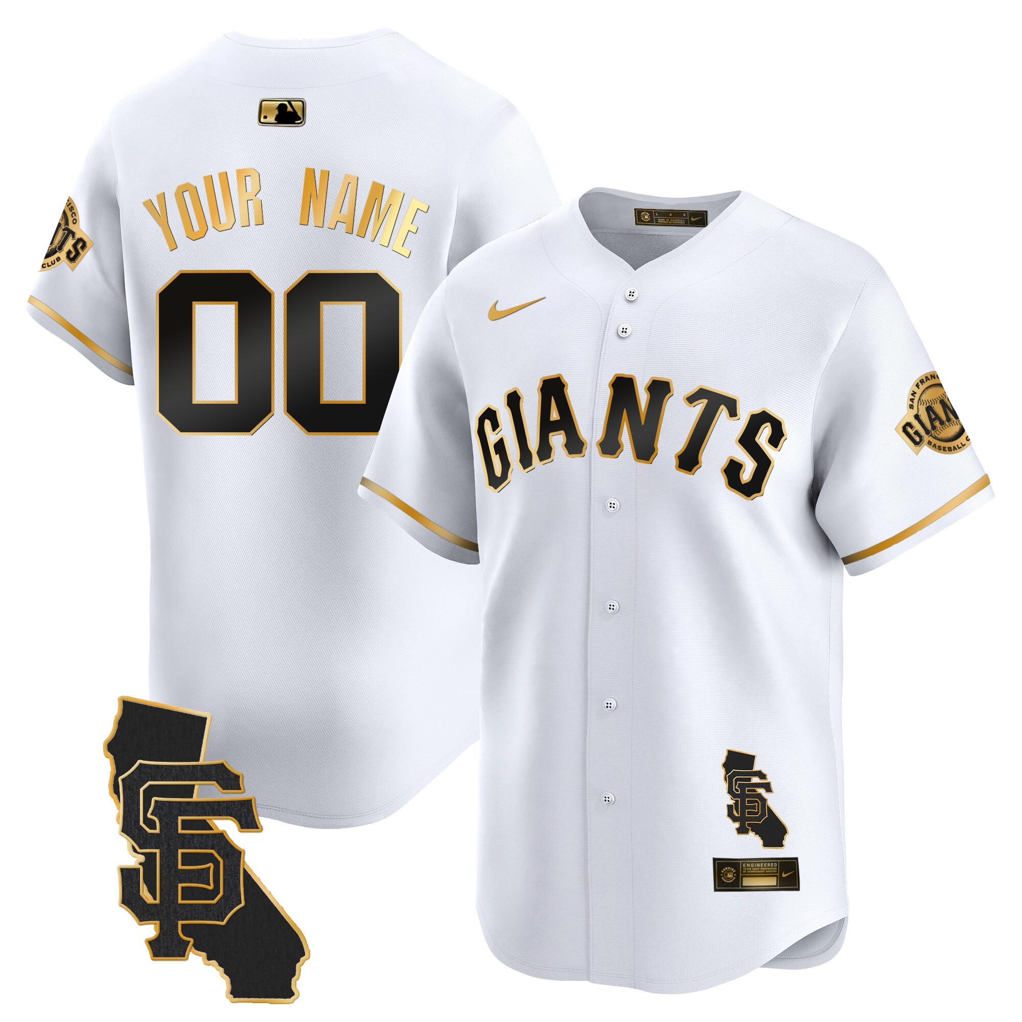 San Francisco Giants California Patch Vapor Premier Limited Custom White Gold Jersey