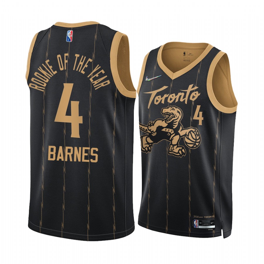 Scottie Barnes Rookie of the Year Toronto Raptors #4 Black Jersey Commemorative