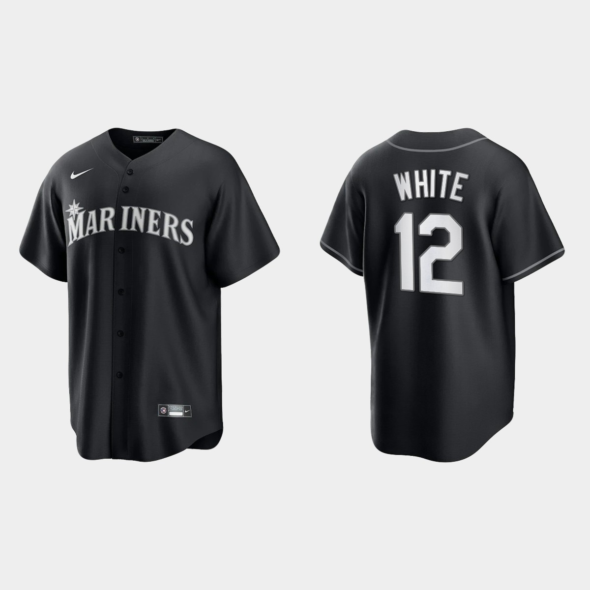 Seattle Mariners Evan White All Black Fashion Jersey - Black White