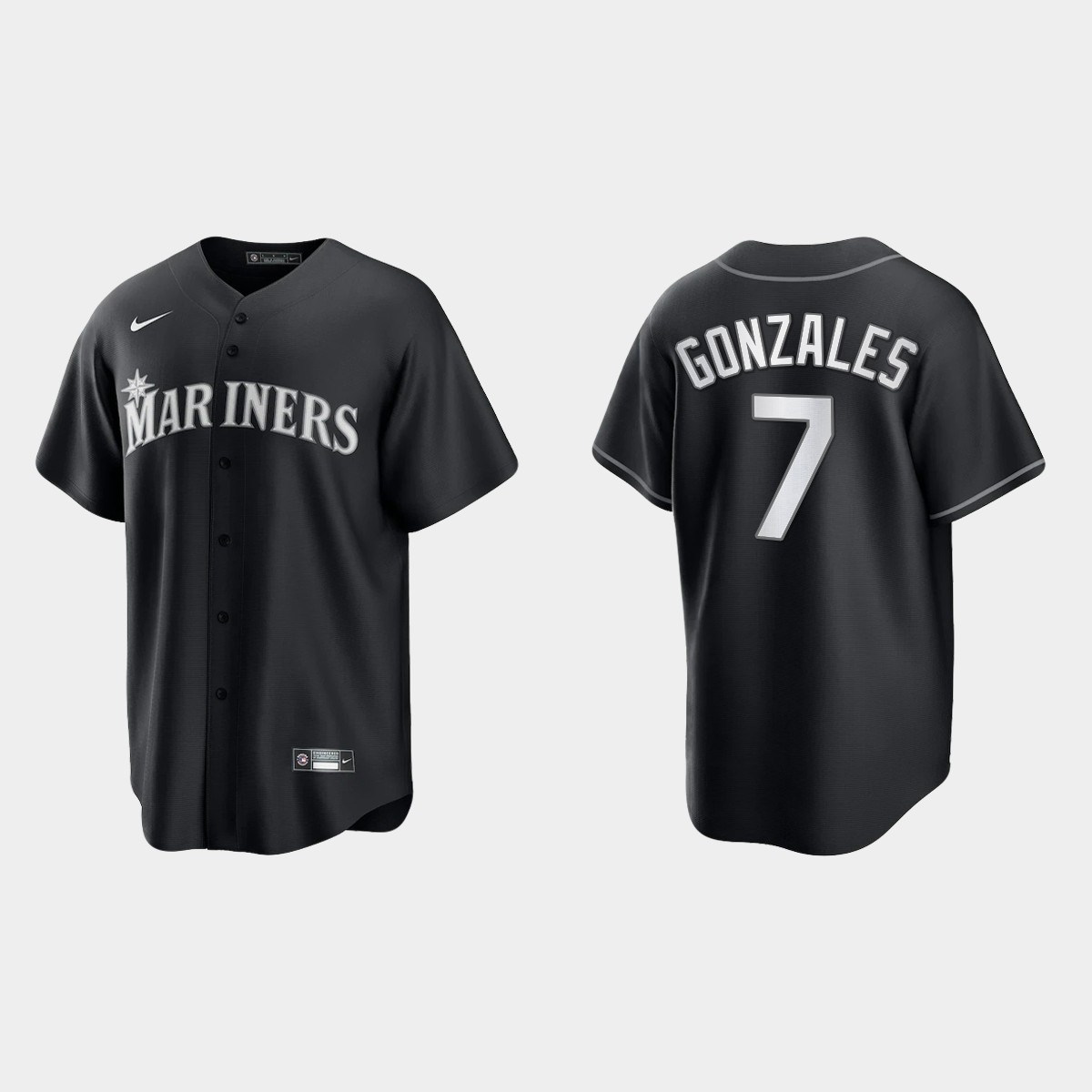 Seattle Mariners Marco Gonzales  All Black Fashion Jersey - Black White