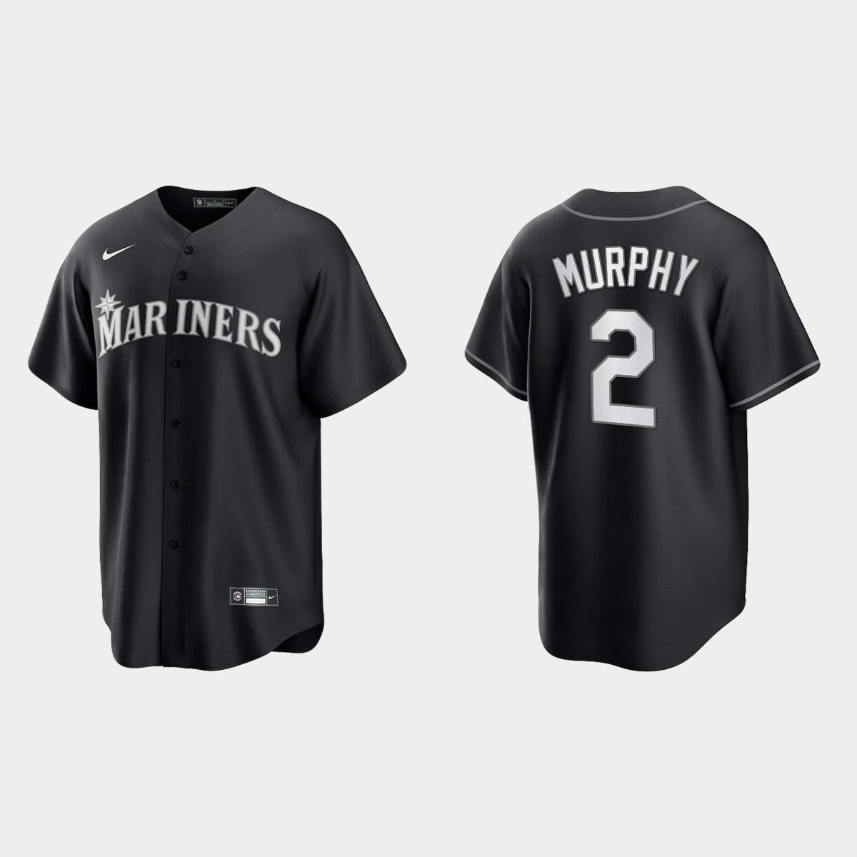 Seattle Mariners Tom Murphy  All Black Fashion Jersey - Black White