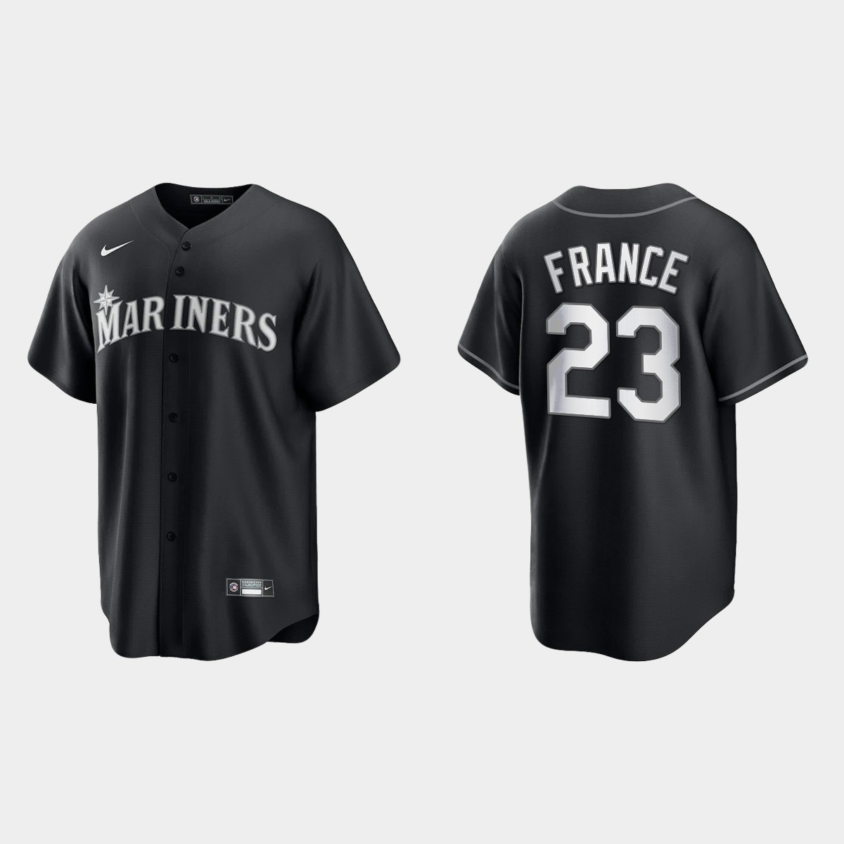 Seattle Mariners Ty France  All Black Fashion Jersey - Black White