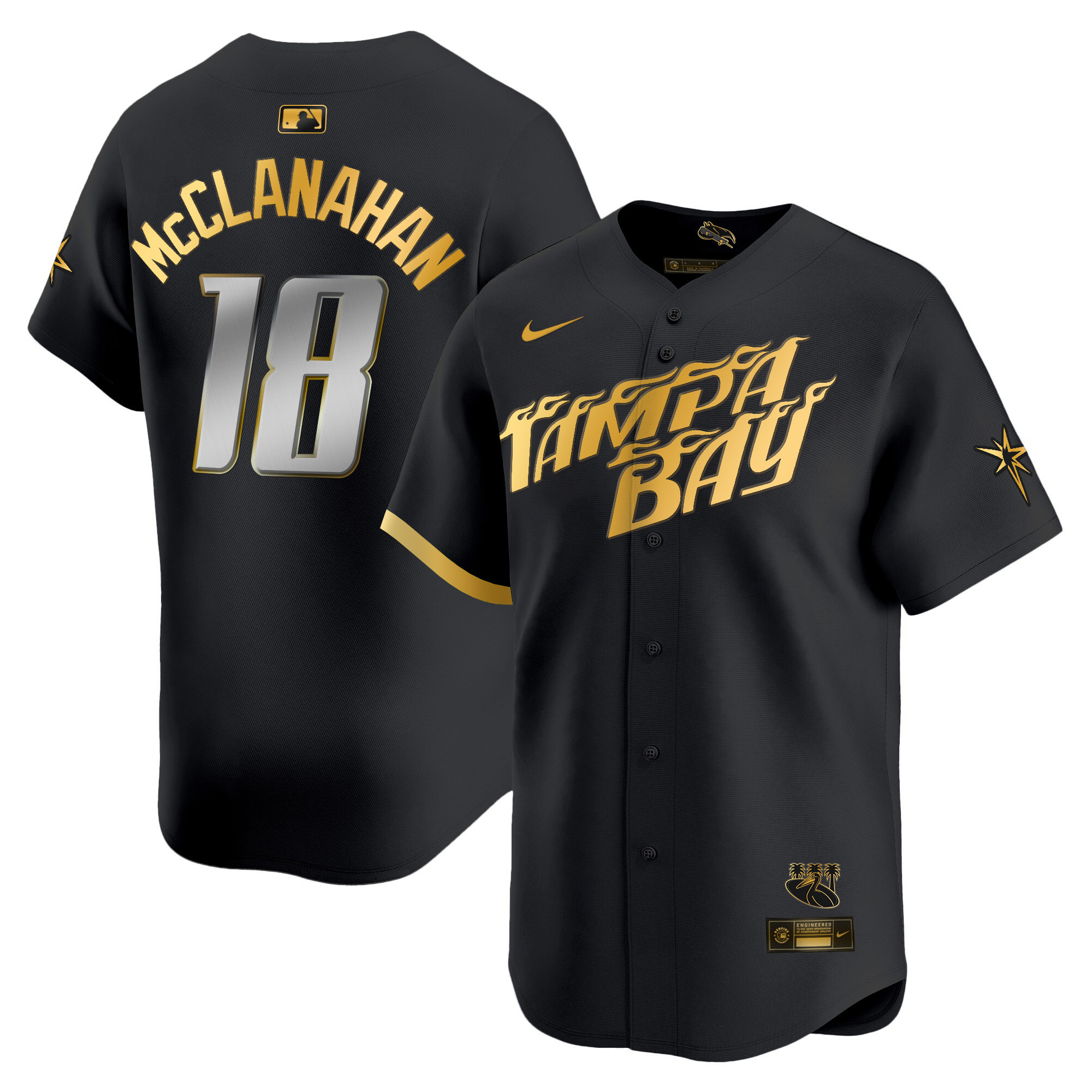 Shane McClanahan Men's Tampa Bay Rays City Connect Vapor Premier Limited - Charcoal Black Gold Jersey