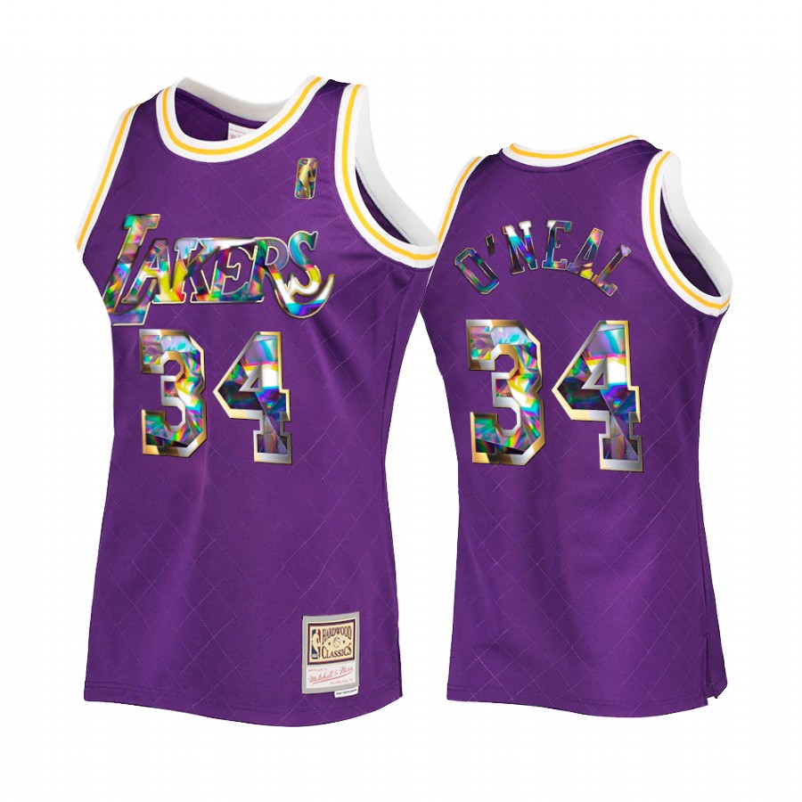 Shaquille O'Neal 34 Los Angeles Lakers 75th Diamond Purple Jersey Hardwood Classics