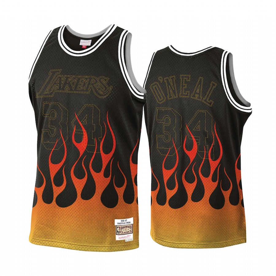 Shaquille O'Neal #34 Los Angeles Lakers Flames Jersey Black