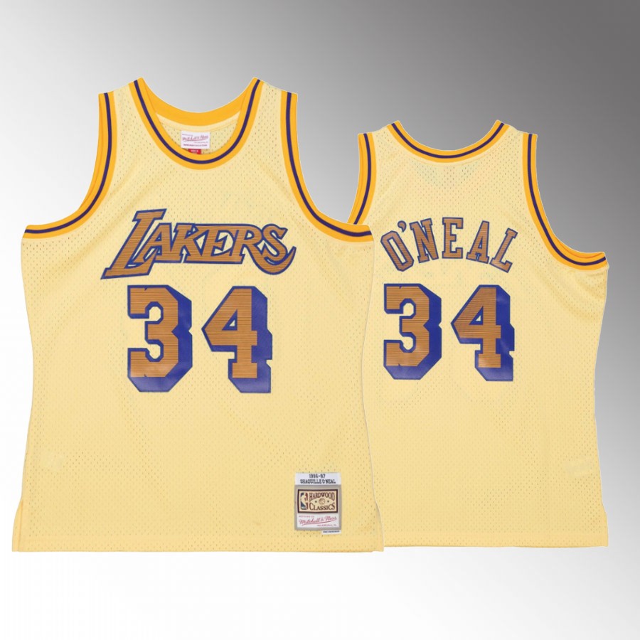 Shaquille O'Neal #34 Los Angeles Lakers Space Knit Yellow 1996-97 HWC Jersey