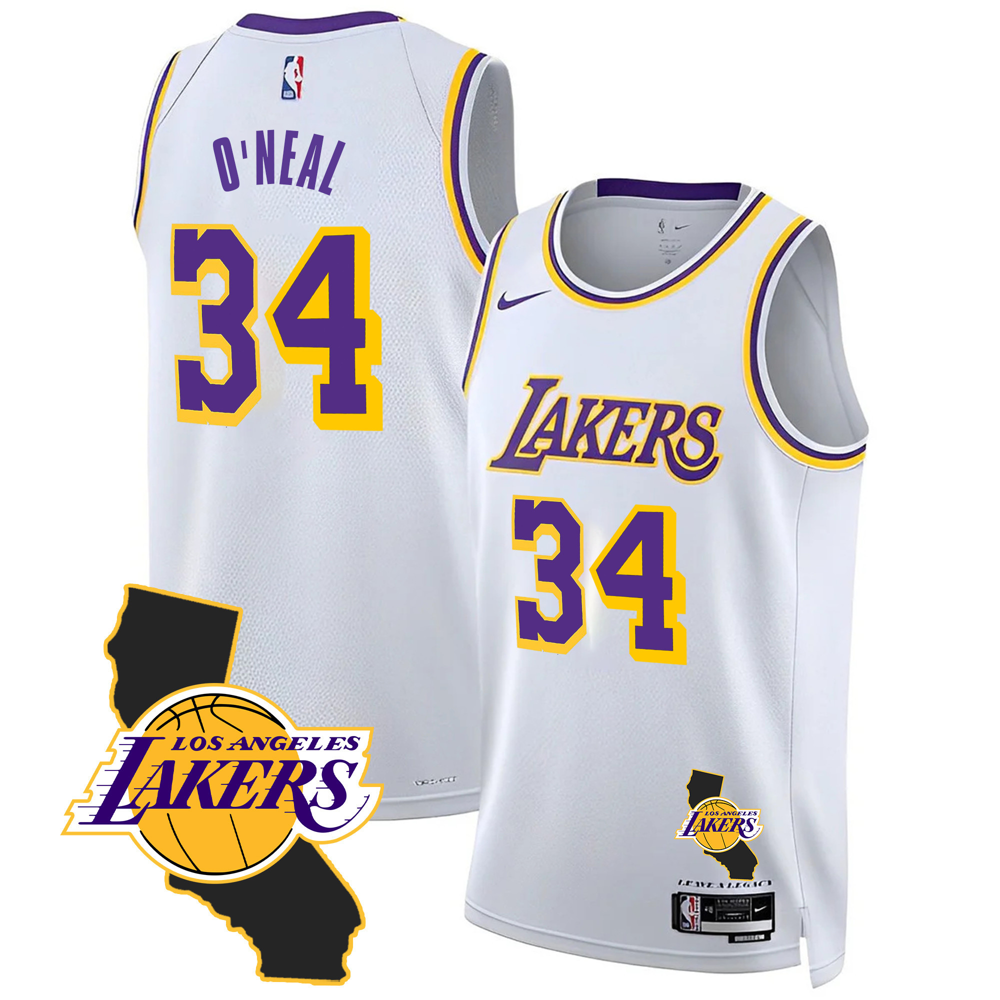 Shaquille O'Neal Men's Los Angeles Lakers California Patch Association Jersey - All Stitched