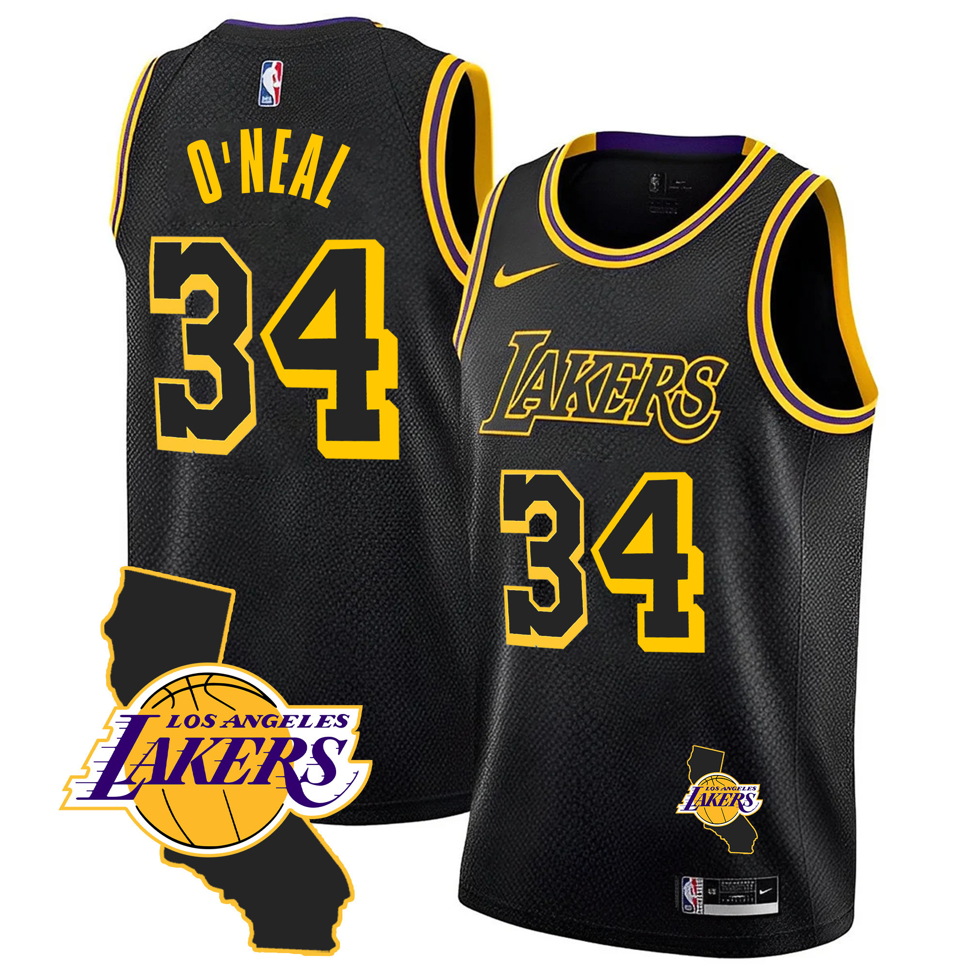 Shaquille O'Neal Men's Los Angeles Lakers California Patch Black Mamba Jersey - All Stitched